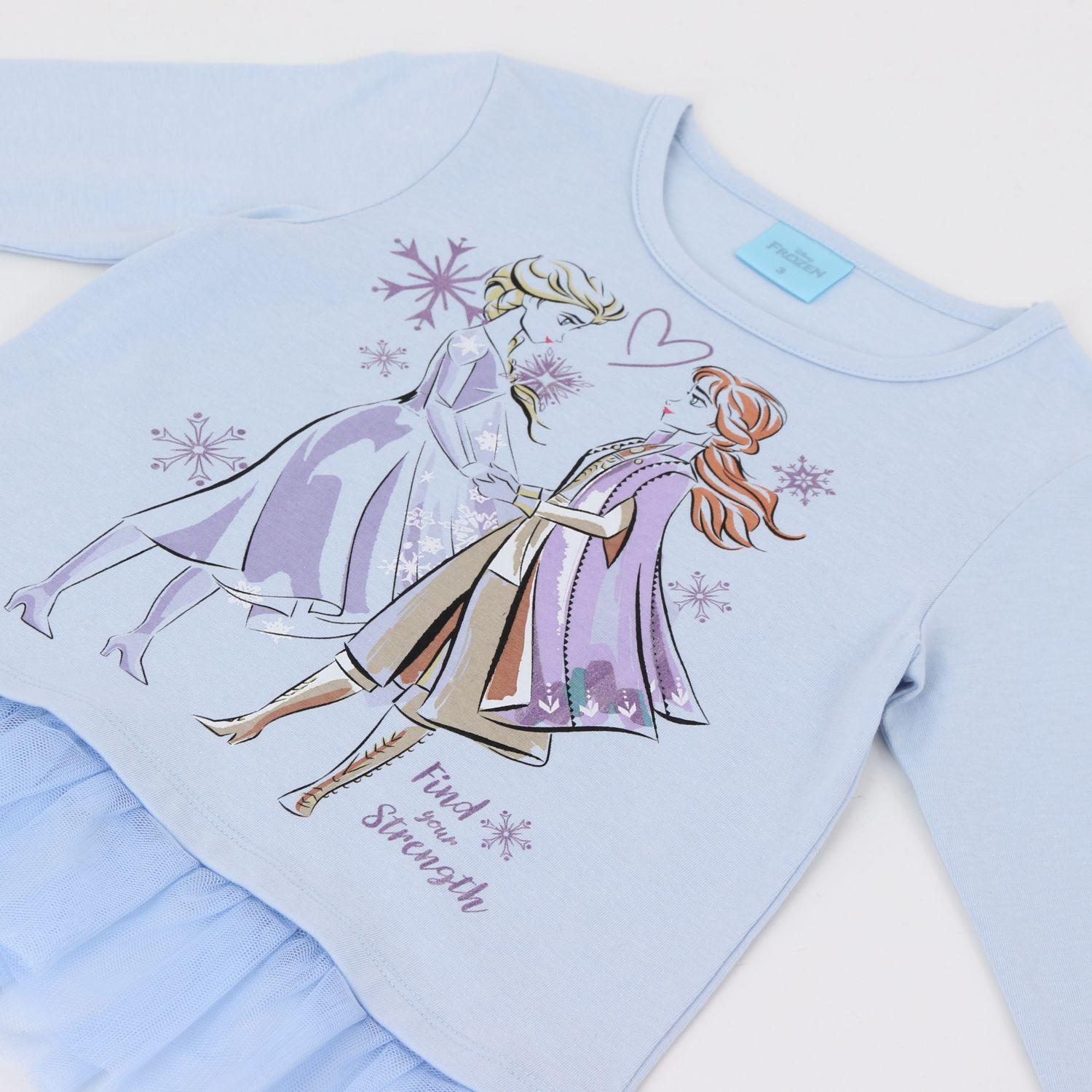 Polera Manga Larga Niña Elsa & Anna Frozen Celeste Disney-2