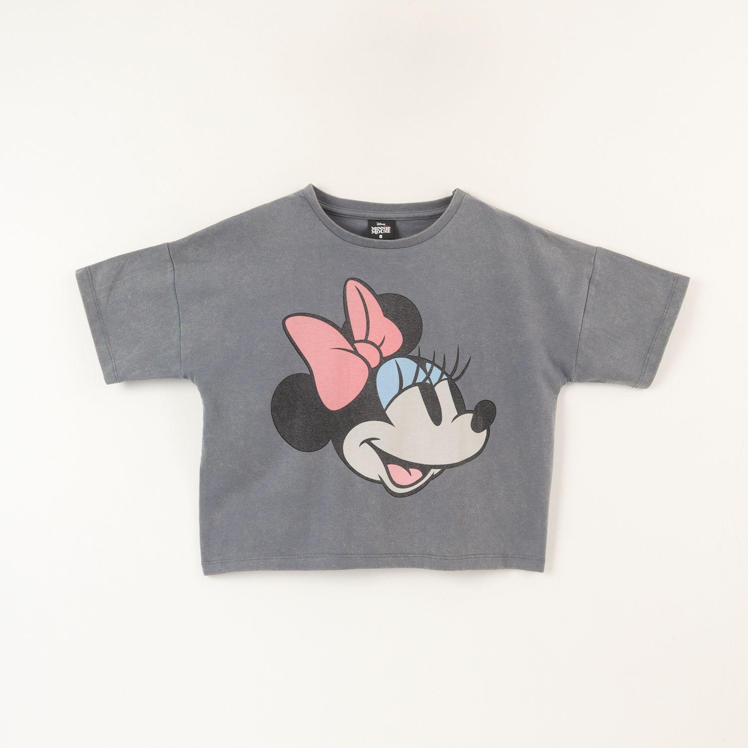 Polera Manga Corta Niña Minnie Cara Gris Disney-0