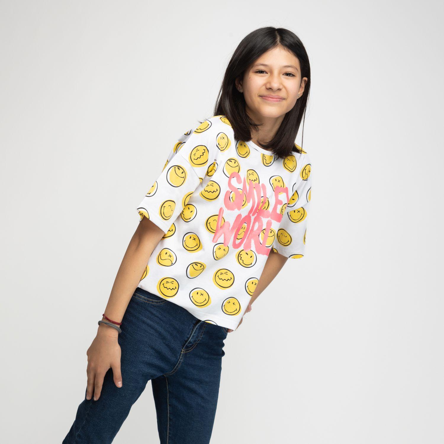Polera Niña Full Print Blanco SmileyWorld ®-0