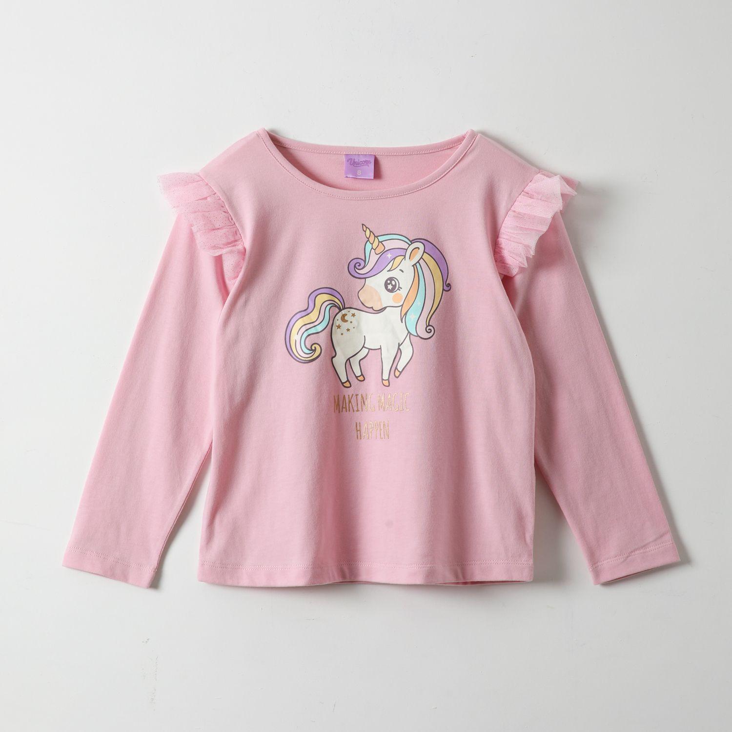 Polera Manga Larga Niña Maggic Rosado Unicornio-0