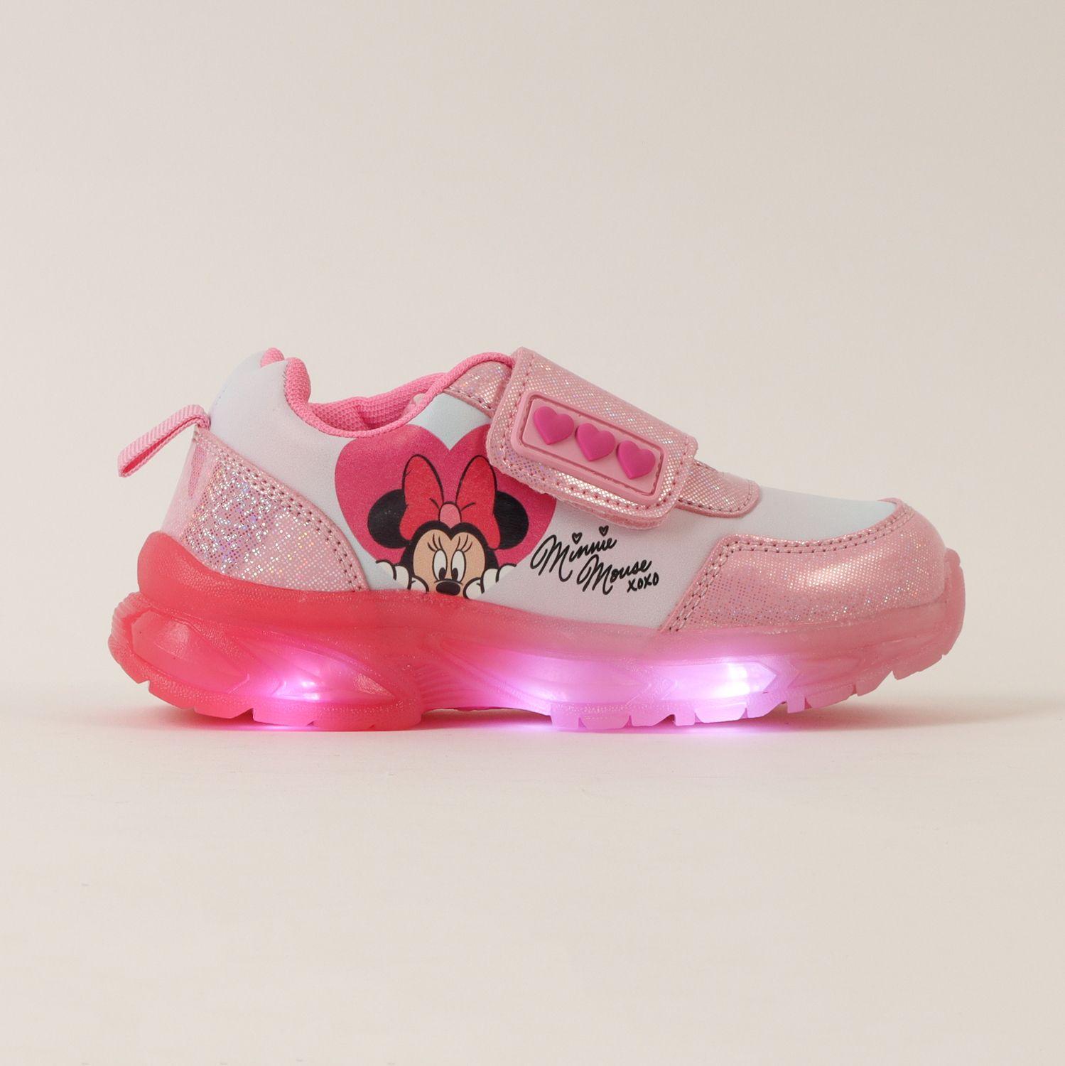 Zapatilla Con Luces Niña Minnie Corazones Rosado Disney-0