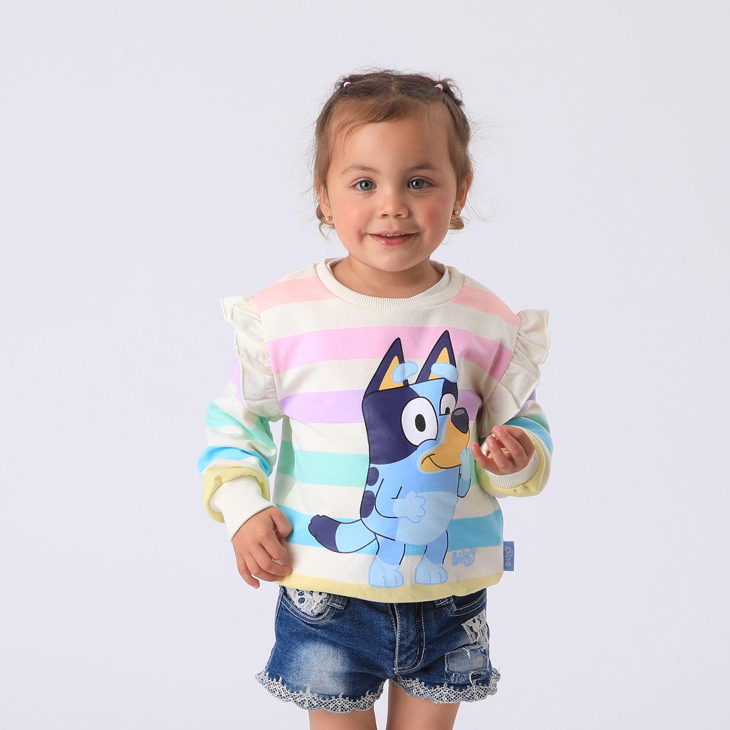 Polerón Cerrado Niña Multicolor Rayas Risa Bluey-0