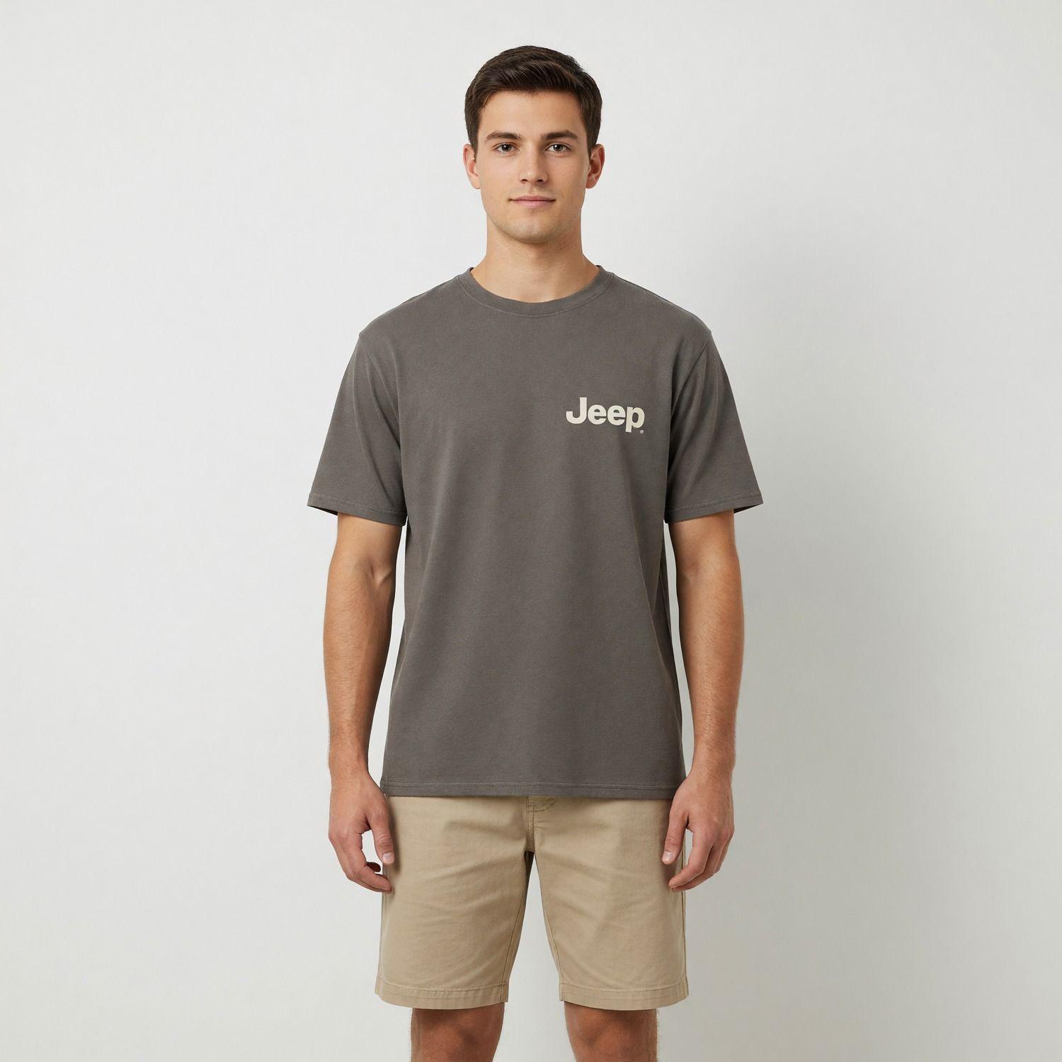 Polera Manga Corta Hombre Jeep Espalda Beige-0