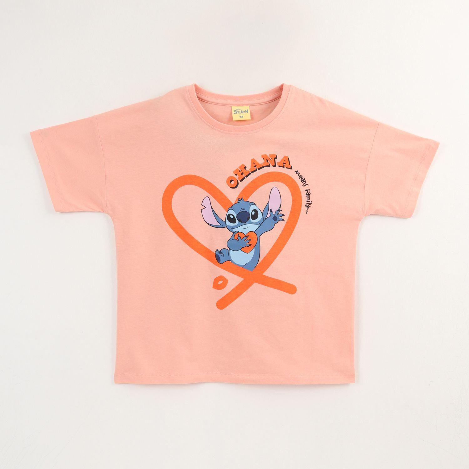 Polera Manga Corta Niña Damasco Stitch Ohana Disney-0