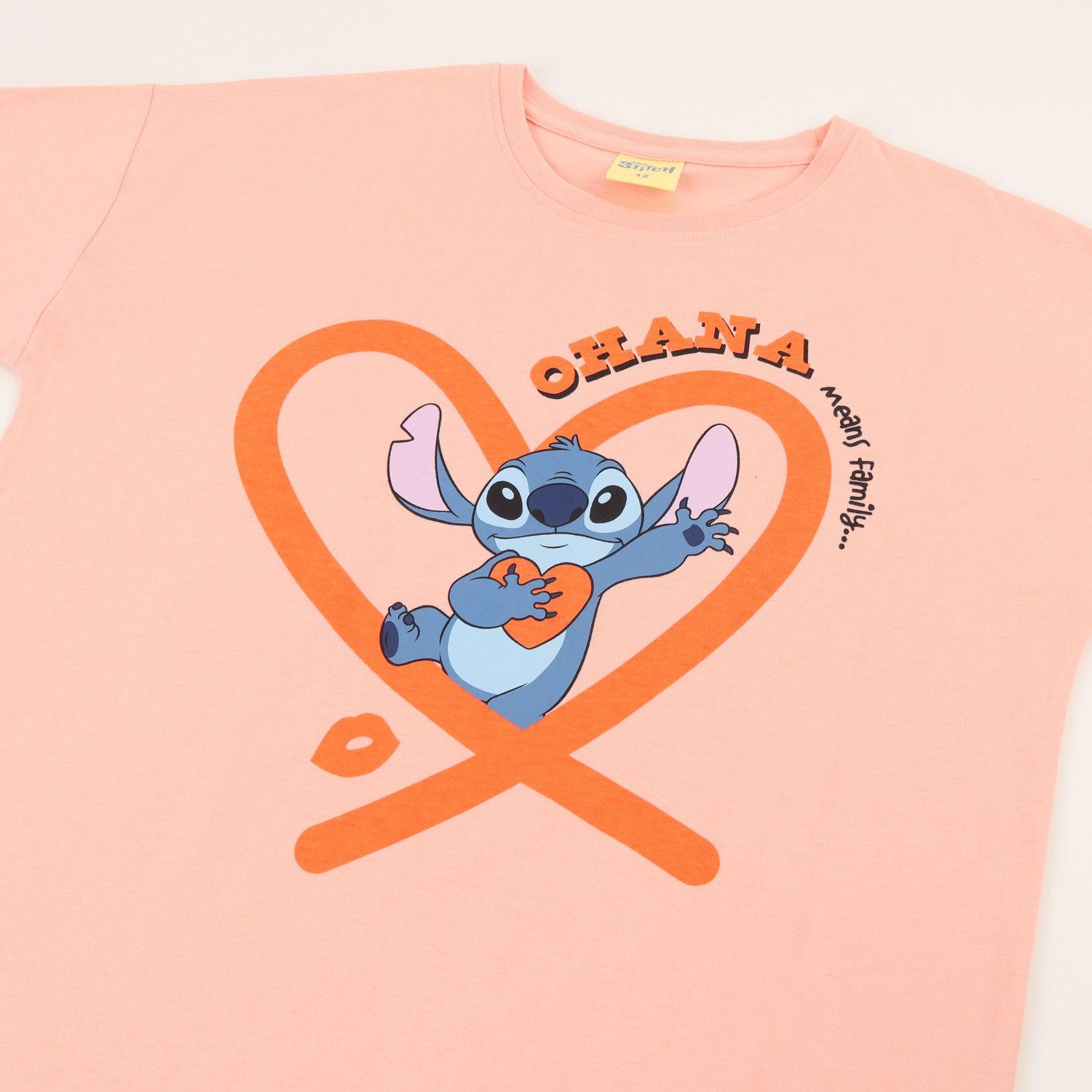 Polera Manga Corta Niña Damasco Stitch Ohana Disney-2