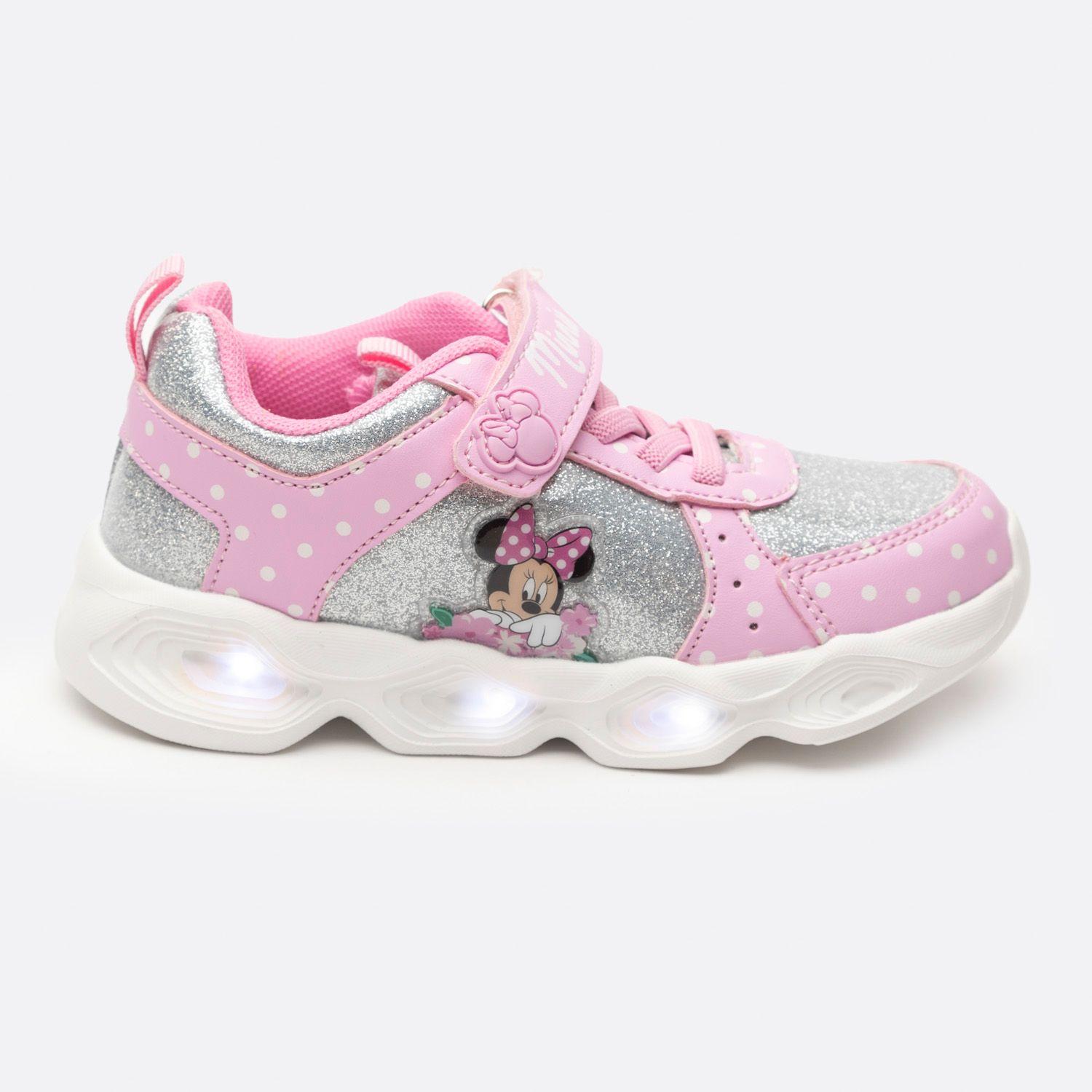 Zapatillas Con Luces Niña Lunares Minnie Rosado Disney-1
