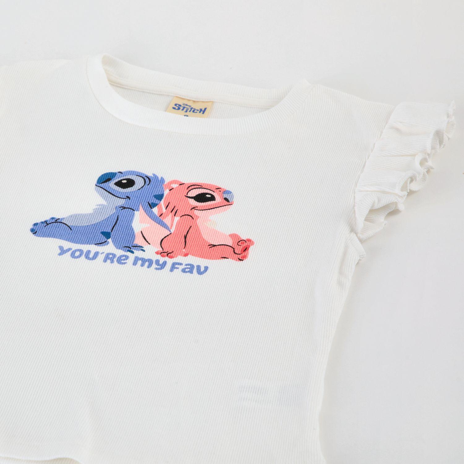 Polera Manga Corta Niña Stitch & Angel Disney Vuelos Blanco-2