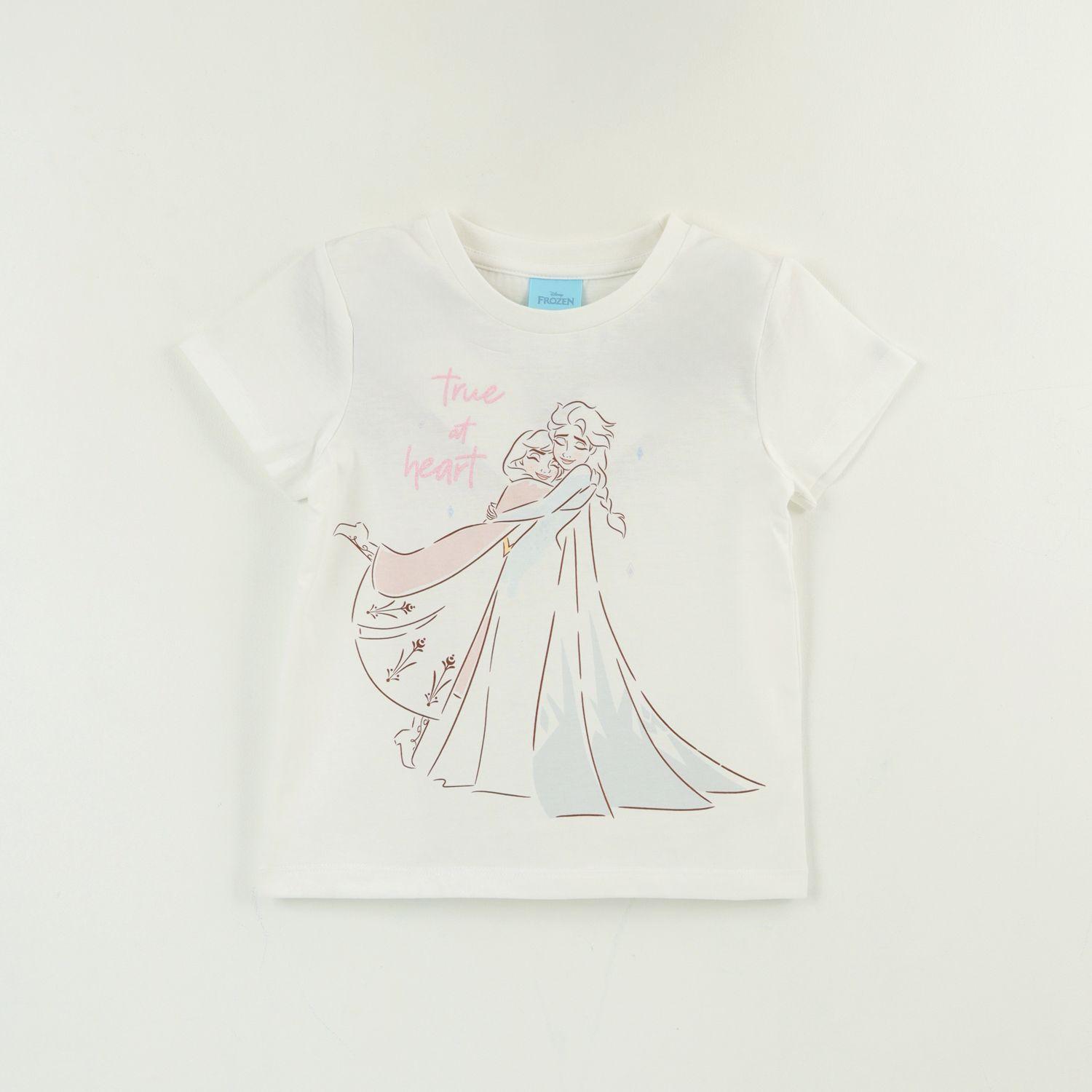 Polera Manga Corta Niña Blanco Elsa & Anna Frozen Disney-0