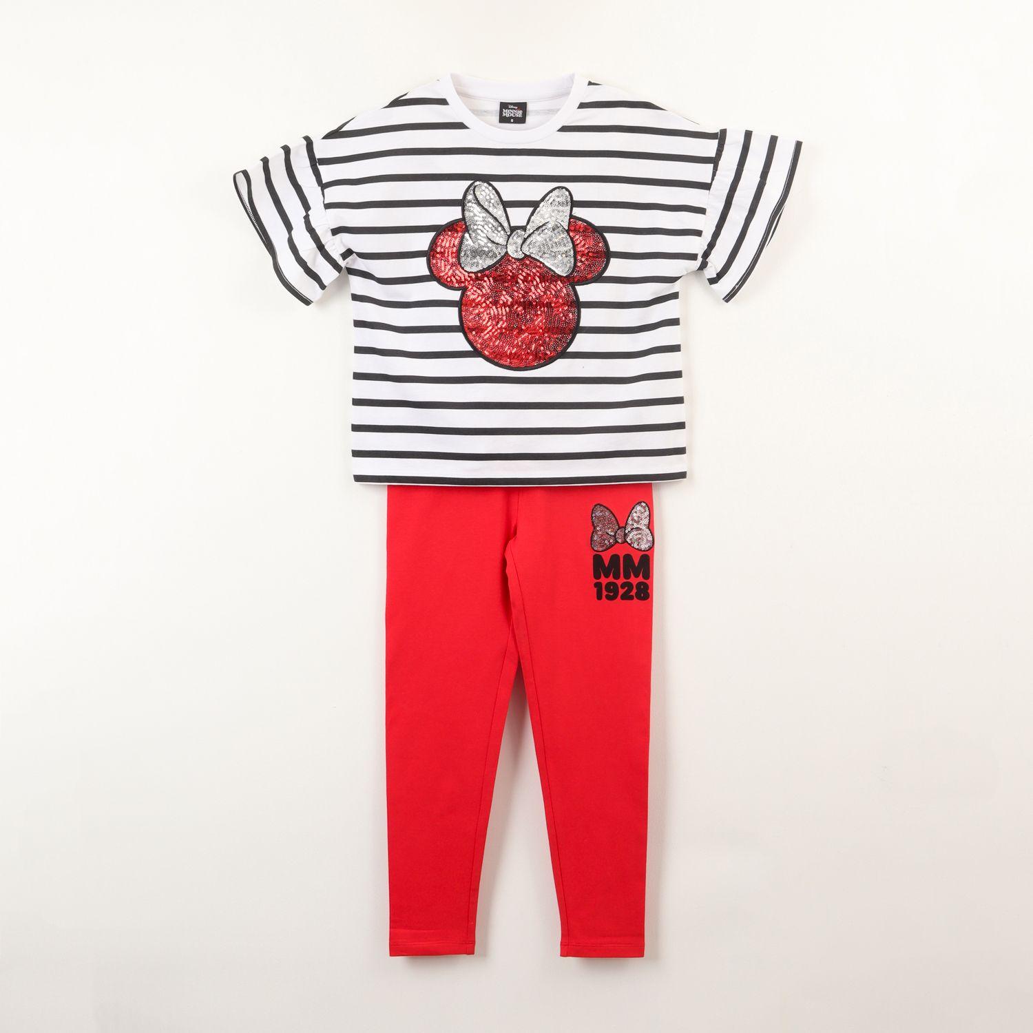 Conjunto Niña Minnie Lentejuelas Moñito Blanco Disney-0