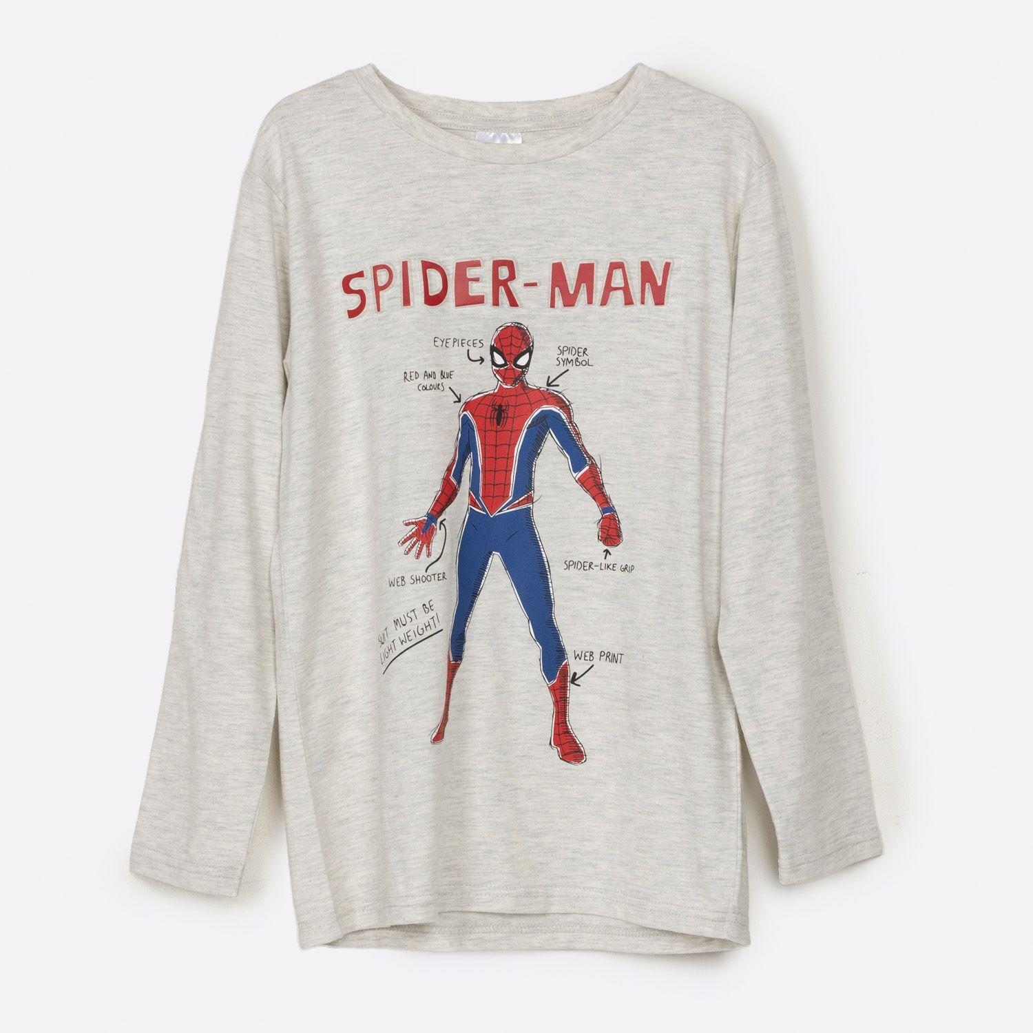 Polera Manga Larga Niño Spiderman Relieve Letras Gris Marvel-0