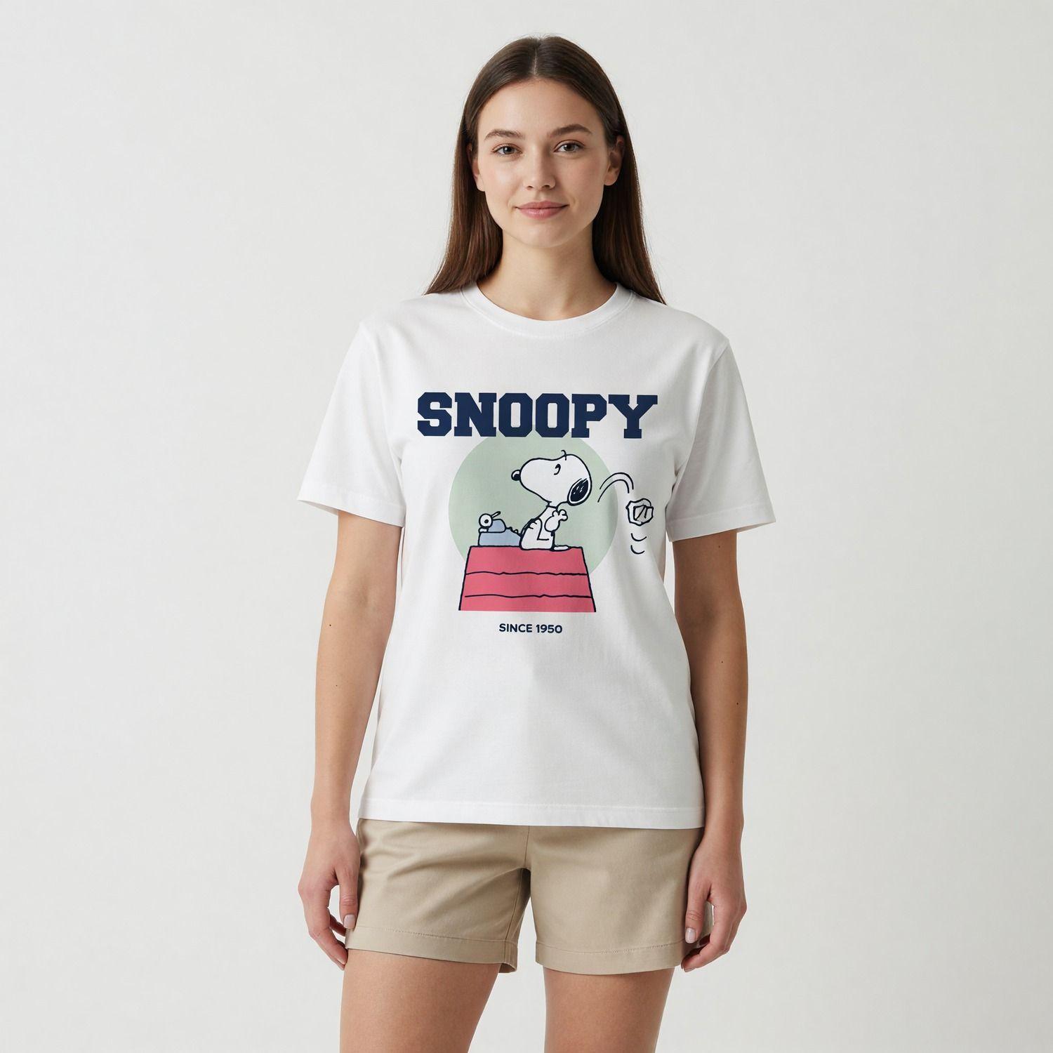 Polera Manga Corta Mujer Snoopy Casa Blanco-0