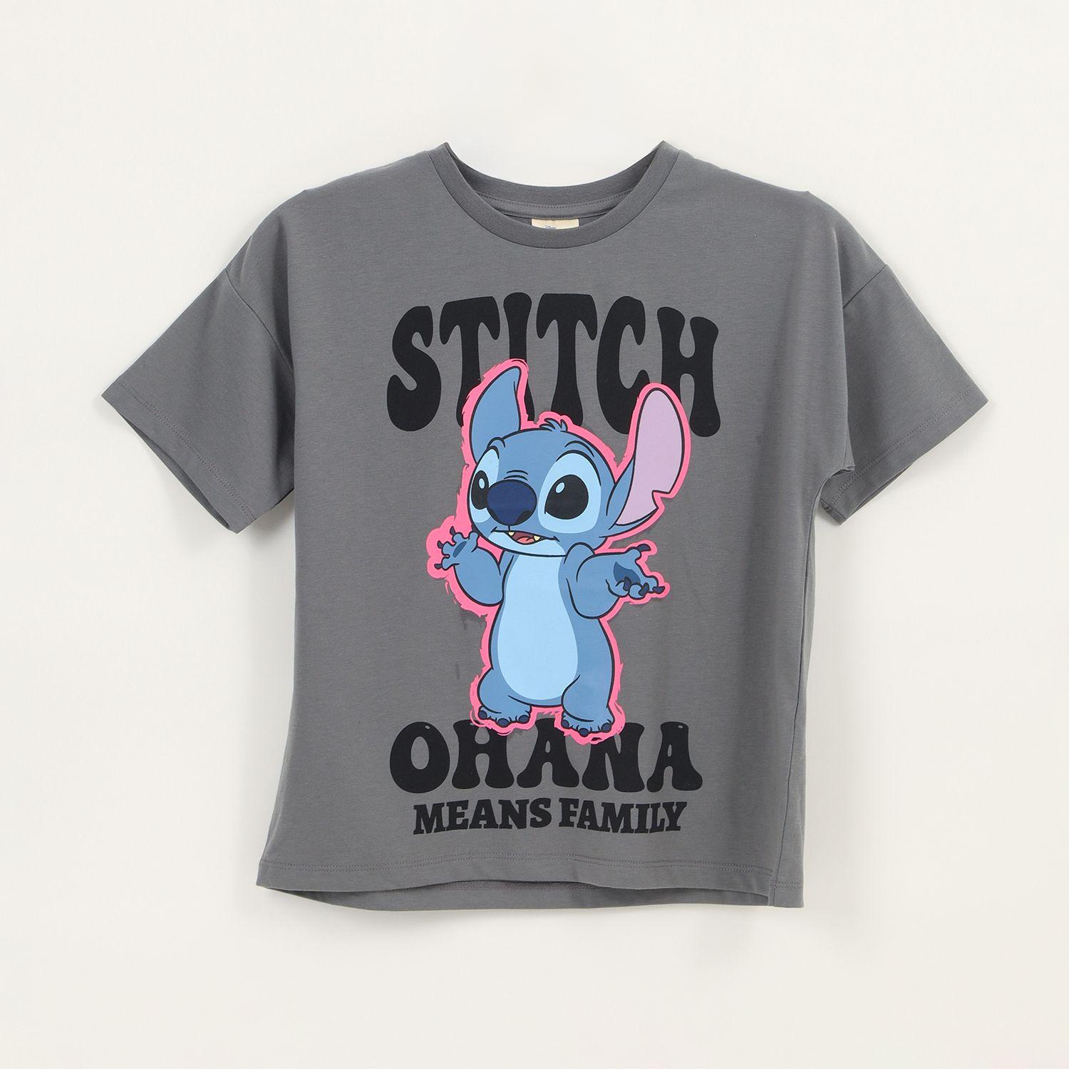 Polera Manga Corta Niña Gris Ohana Lilo & Stitch Disney-0