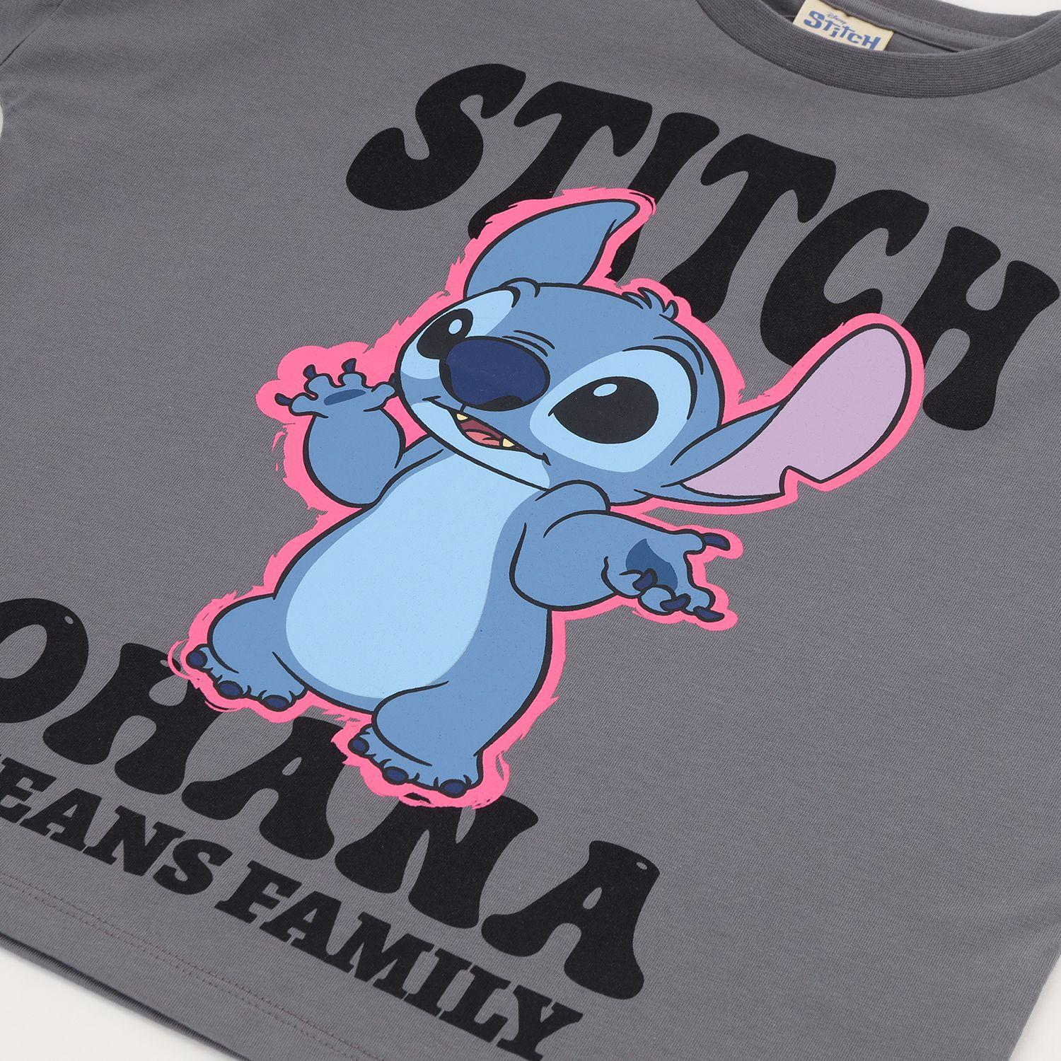 Polera Manga Corta Niña Gris Ohana Lilo & Stitch Disney-2