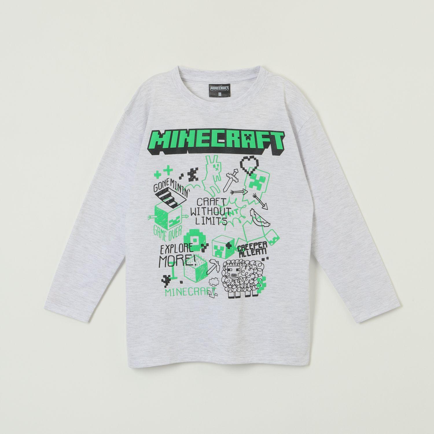 Polera Manga Larga Niño Explore More Gris Minecraft-0