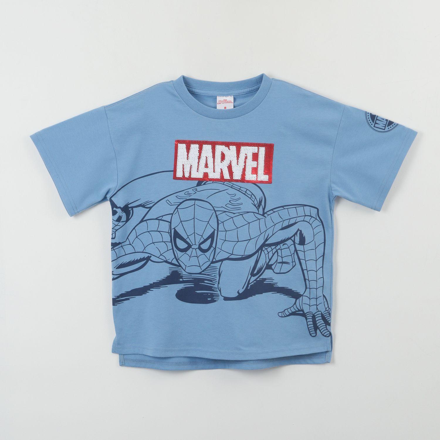 Polera Manga Corta Niño Spiderman Lineal Azul Marvel-0