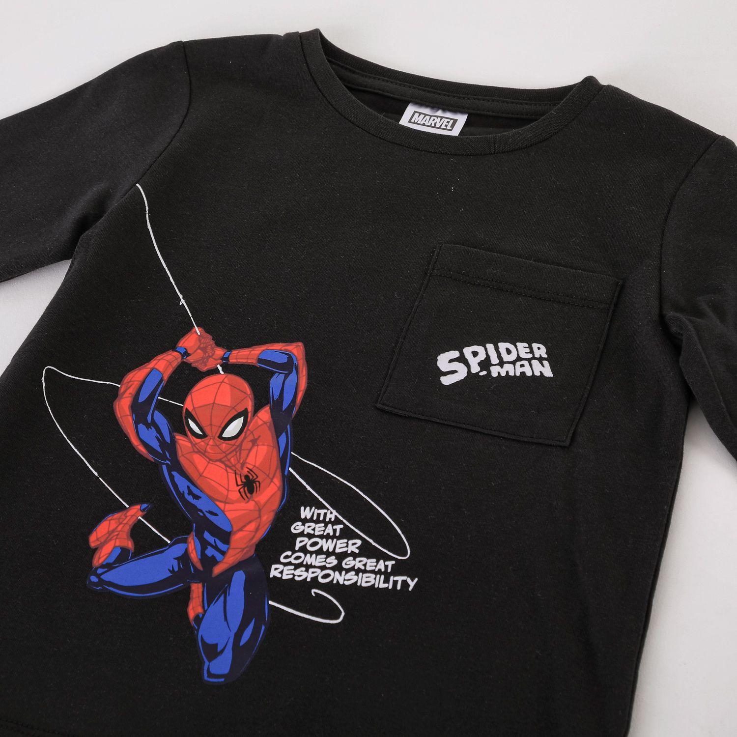 Polera Manga Larga Niño Spiderman Marvel Bolsillo Negro-3