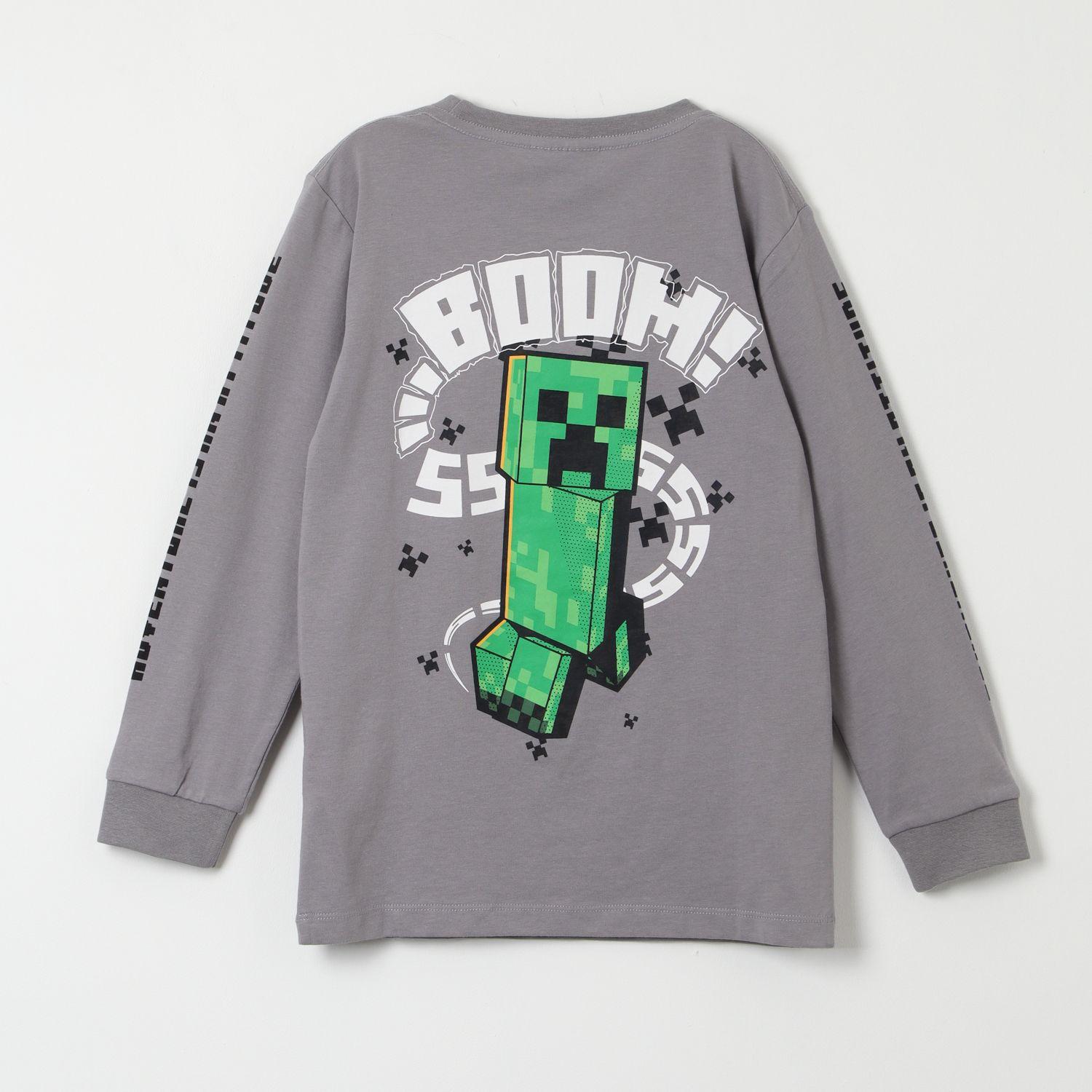Polera Manga Larga Niño Creeper Sss Gris Minecraft-2