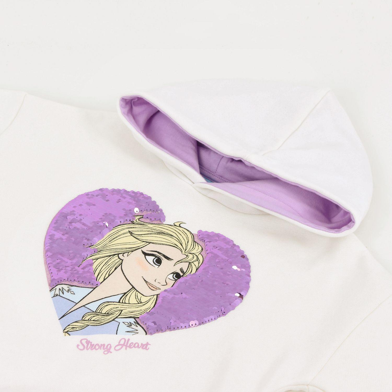 Polerón Cerrado Niña Hoodie Lentejuelas Frozen Blanco Disney-3