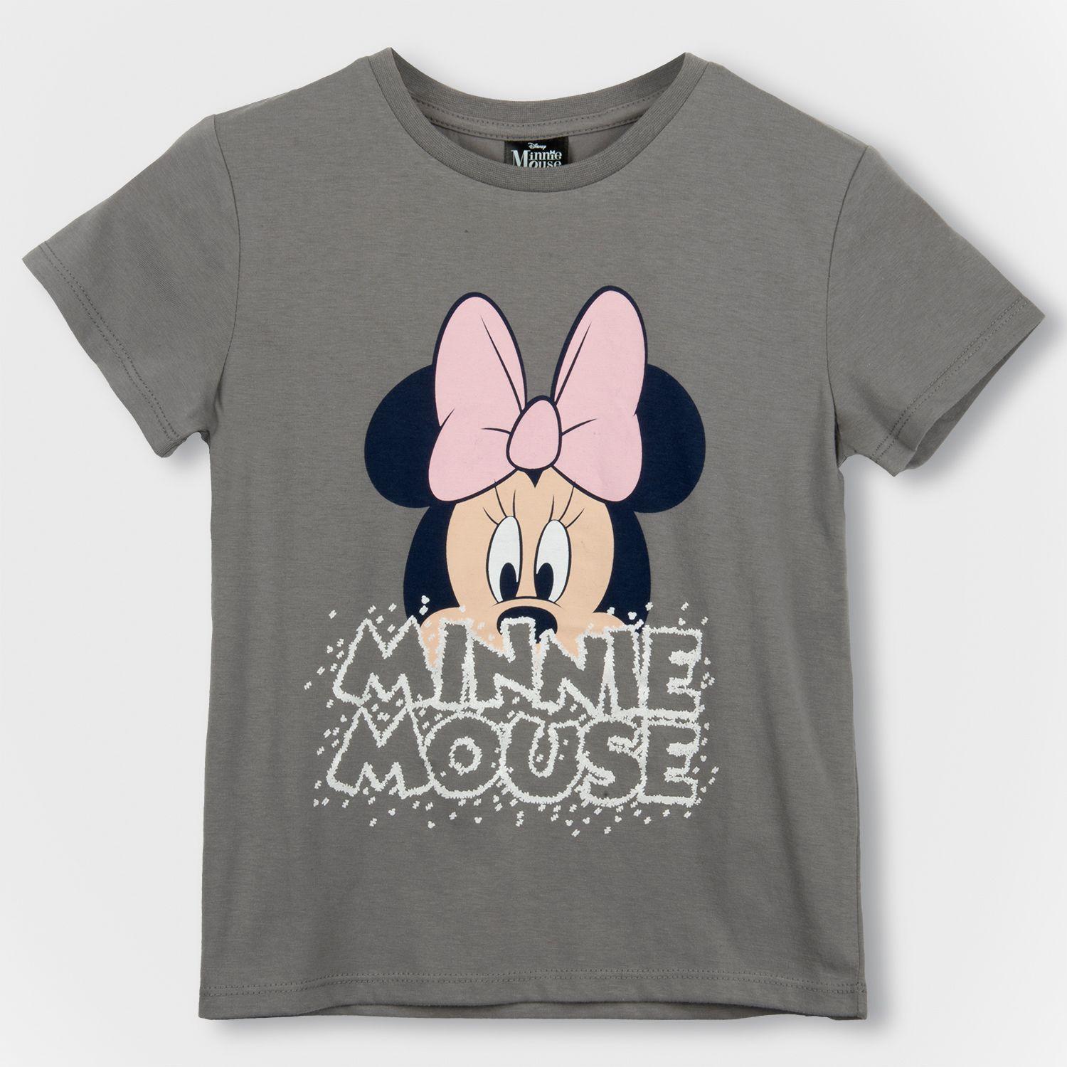 Polera Manga Corta Niña Moño Minnie Gris Disney-0