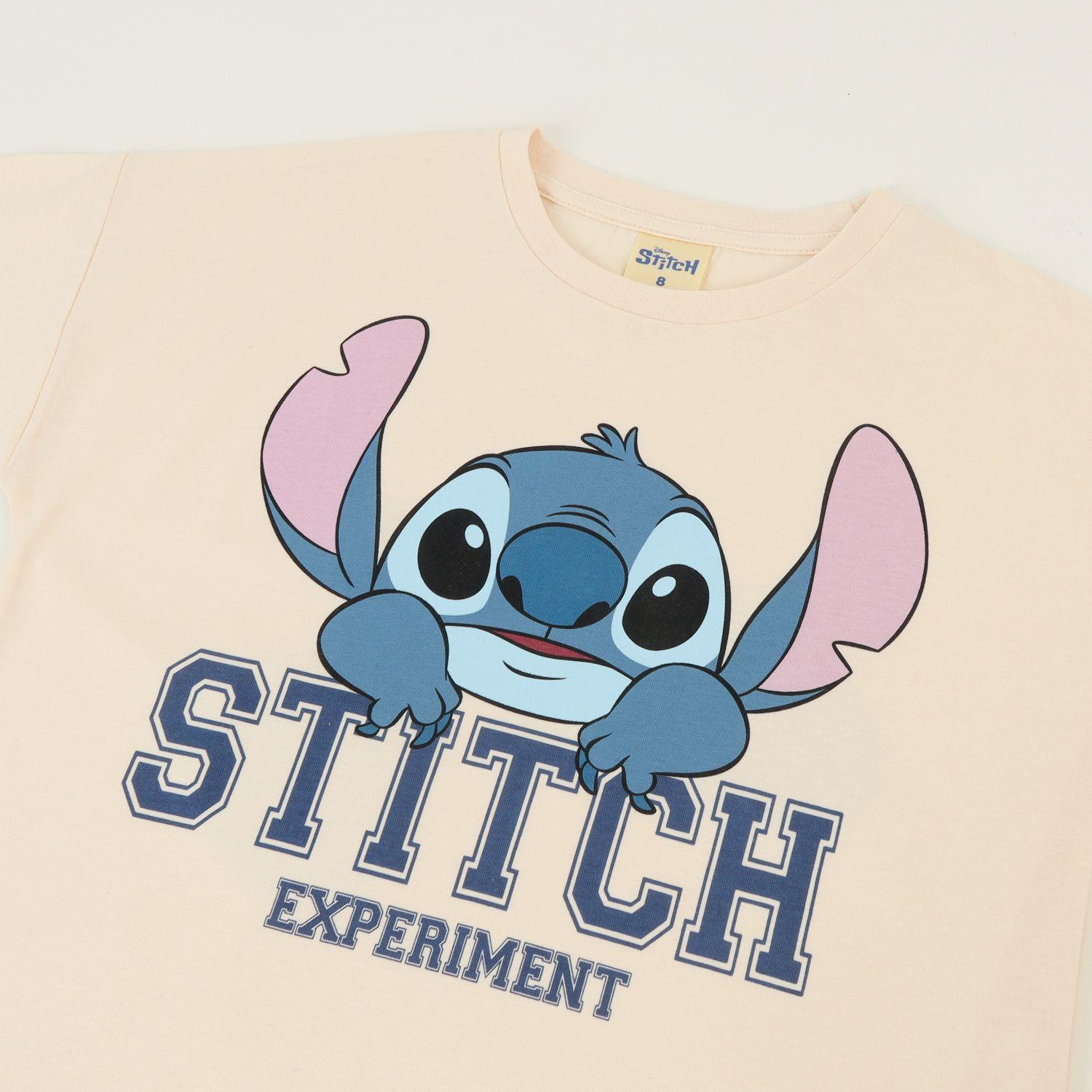 Polera Manga Corta Niña Beige Cara Lilo & Stitch Disney-2
