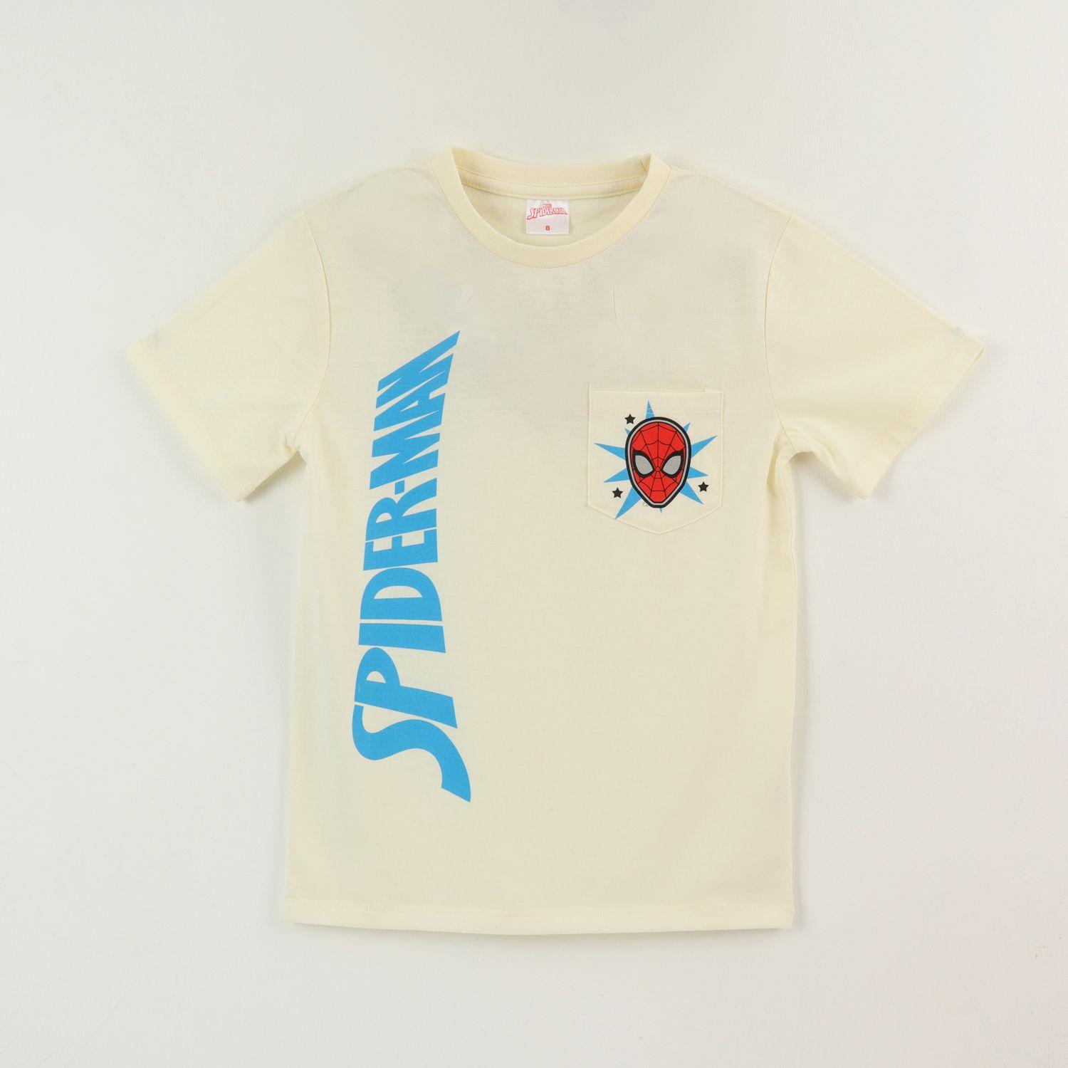 Polera Manga Corta Niño Blanco Bolsillo Spiderman Marvel-0