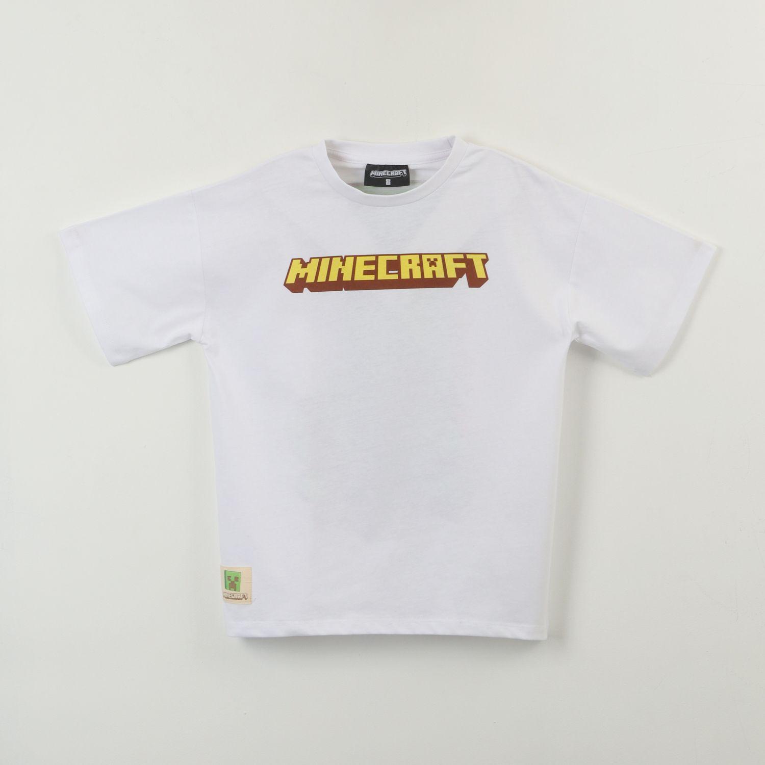 Polera Manga Corta Niño Blanco Back Print Creeper Minecraft-0