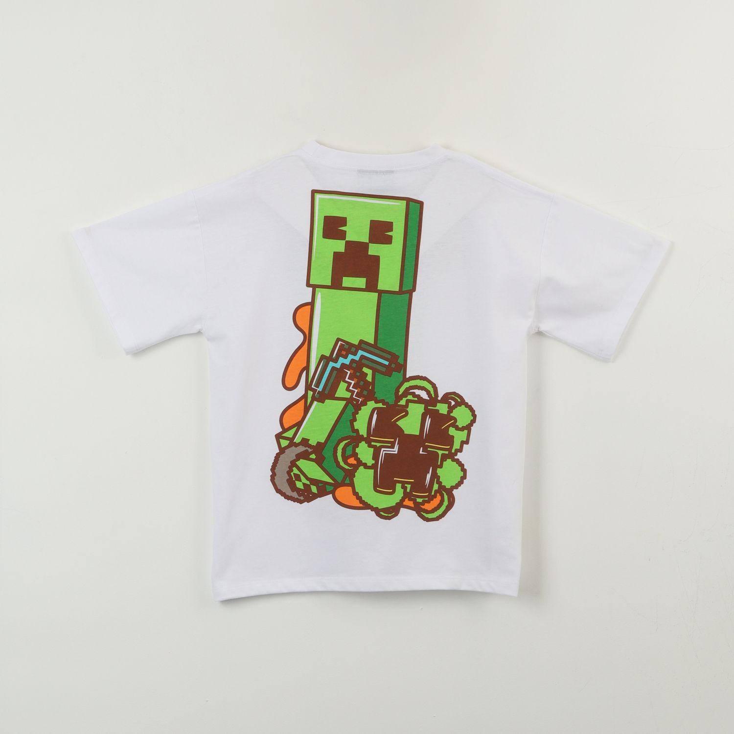 Polera Manga Corta Niño Blanco Back Print Creeper Minecraft-1