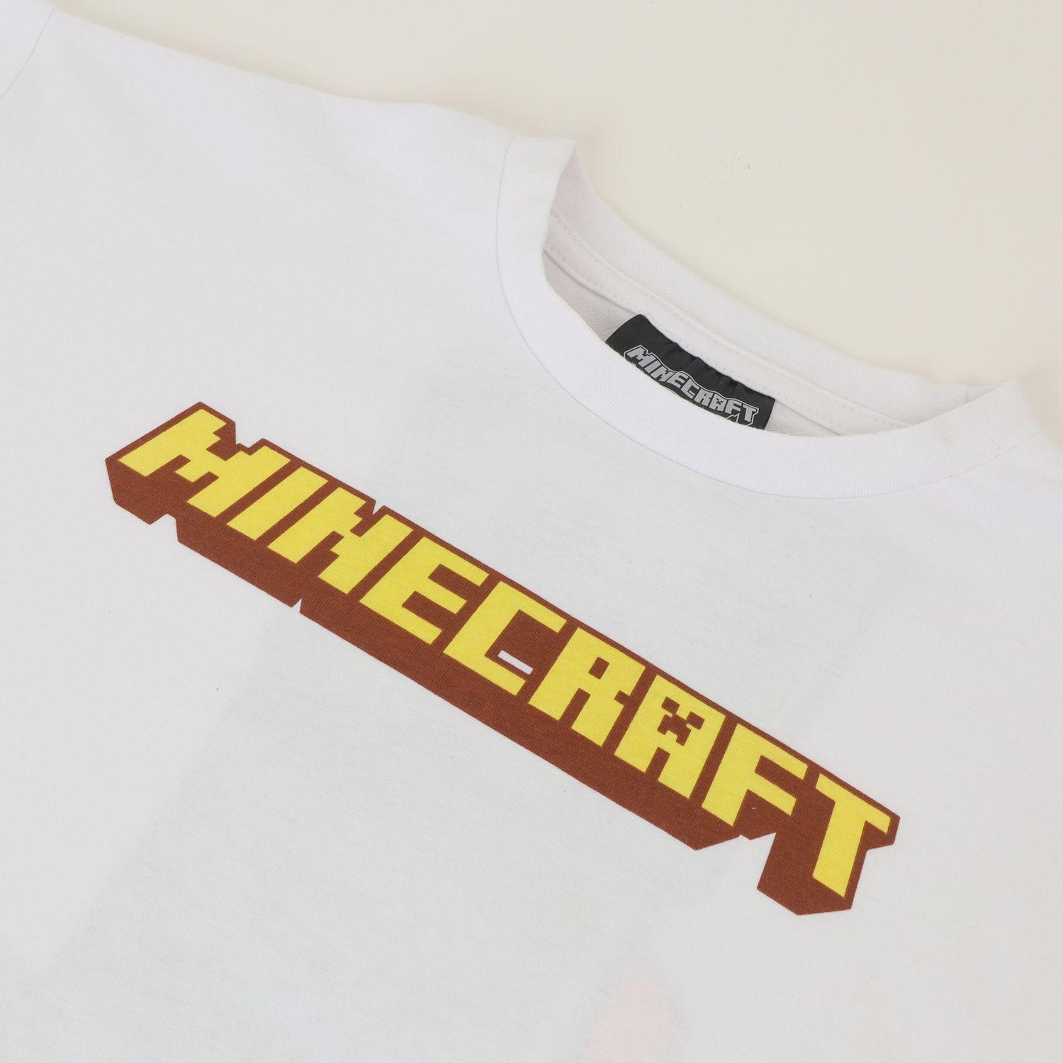 Polera Manga Corta Niño Blanco Back Print Creeper Minecraft-2