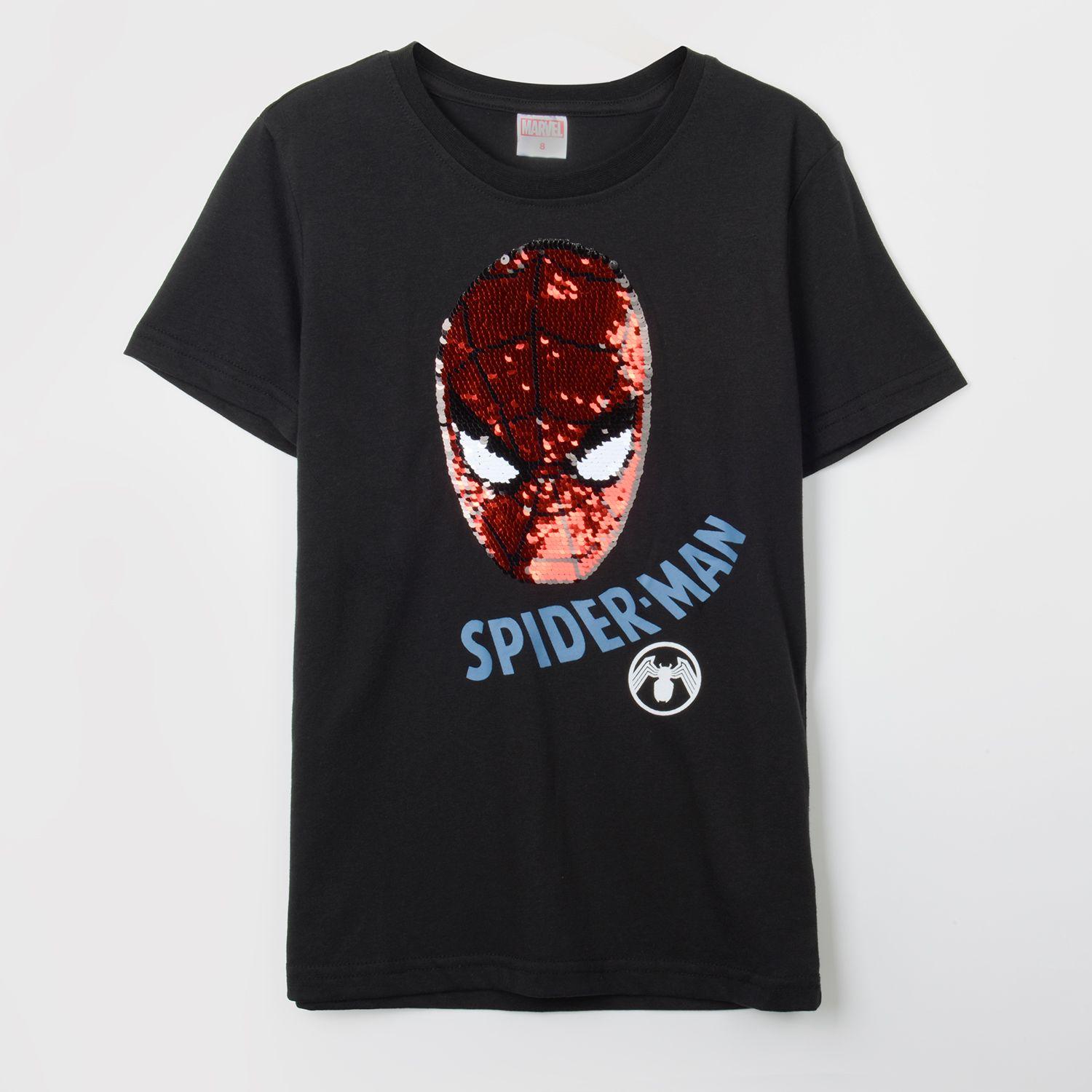 Polera Manga Corta Niño Lentejuelas Spiderman Negro Marvel-1