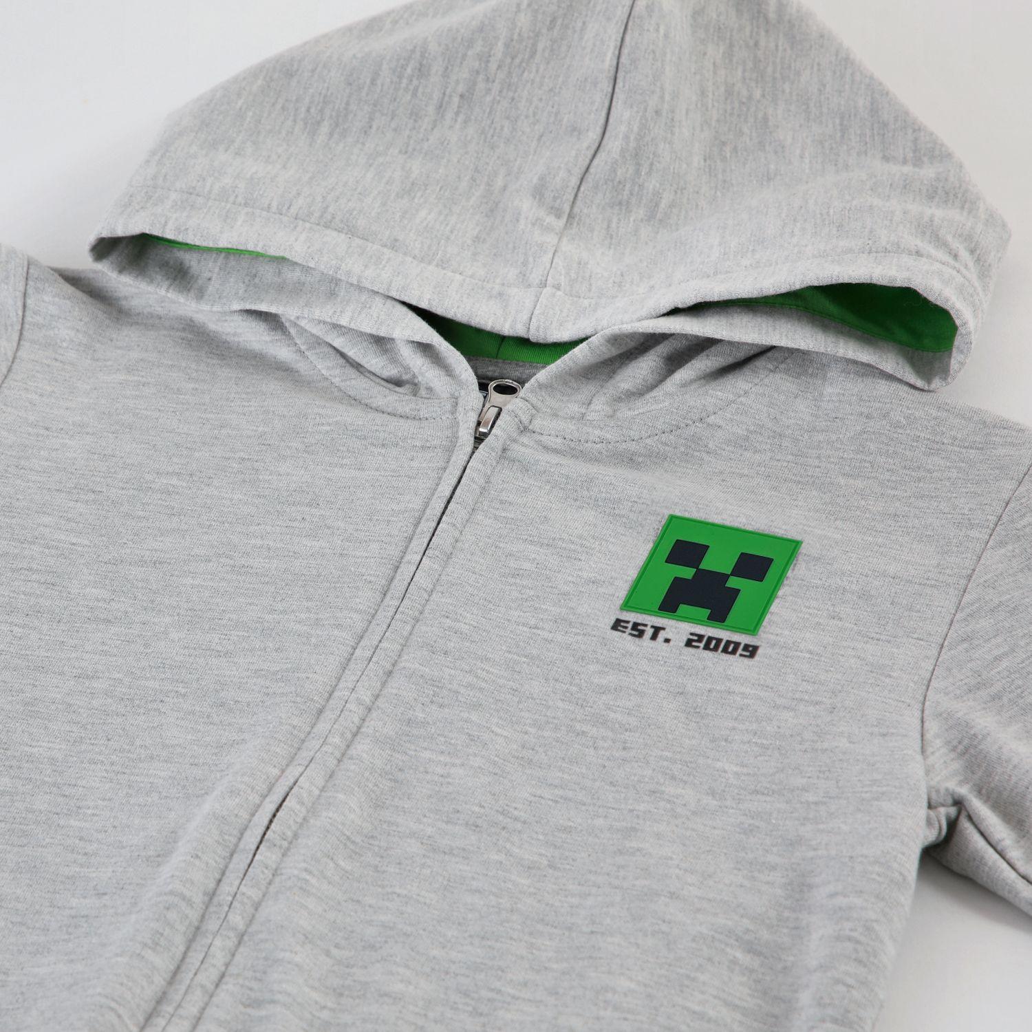 Polerón Abierto Niño Minecraft Creeper Bolsillo Gris-2