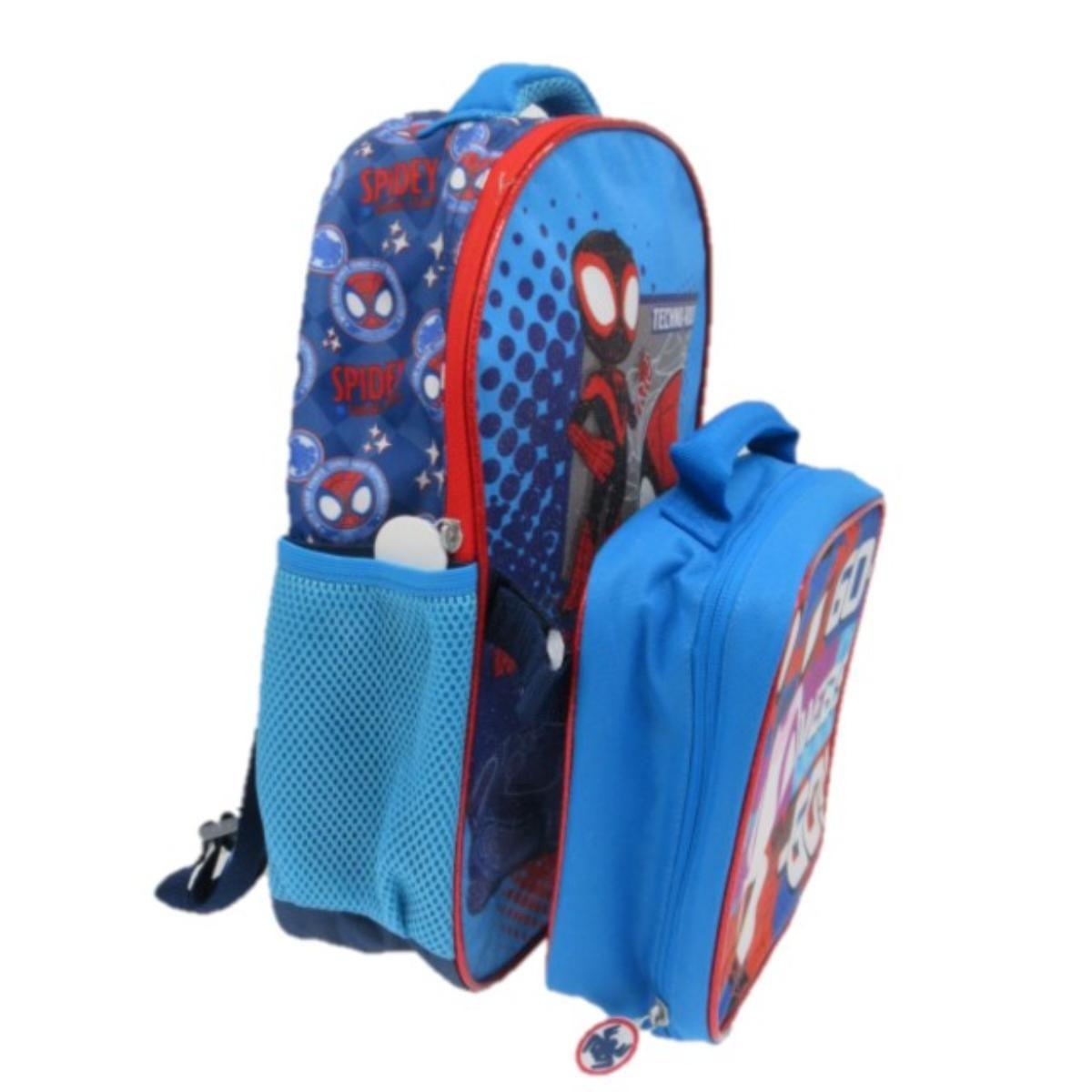 Mochila con Lonchera Escolar Niño Caras Spidey Azul Marvel-0