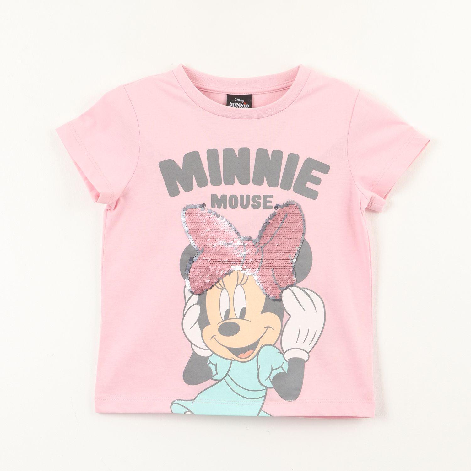 Polera Manga Corta Niña Minnie Lentejuelas Rosado Disney-0
