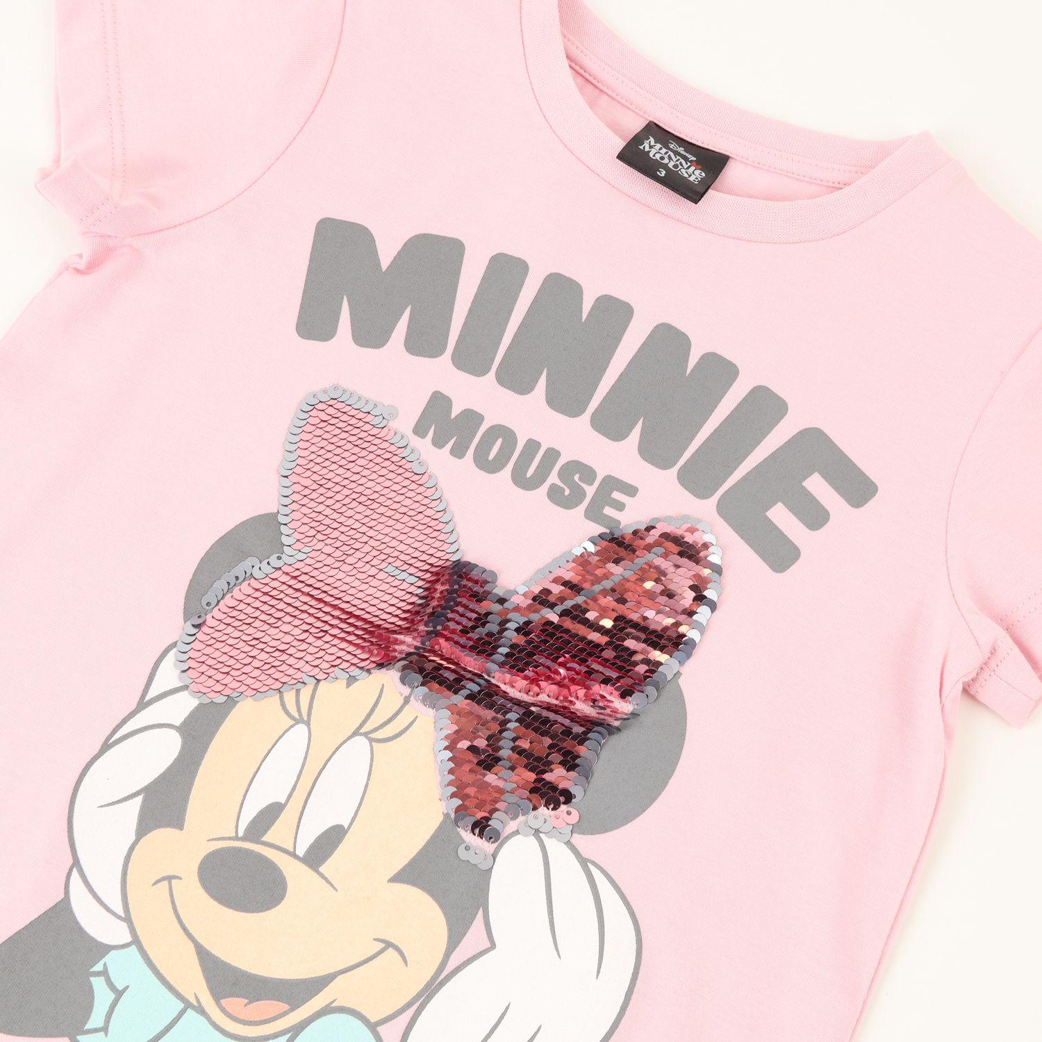 Polera Manga Corta Niña Minnie Lentejuelas Rosado Disney-2