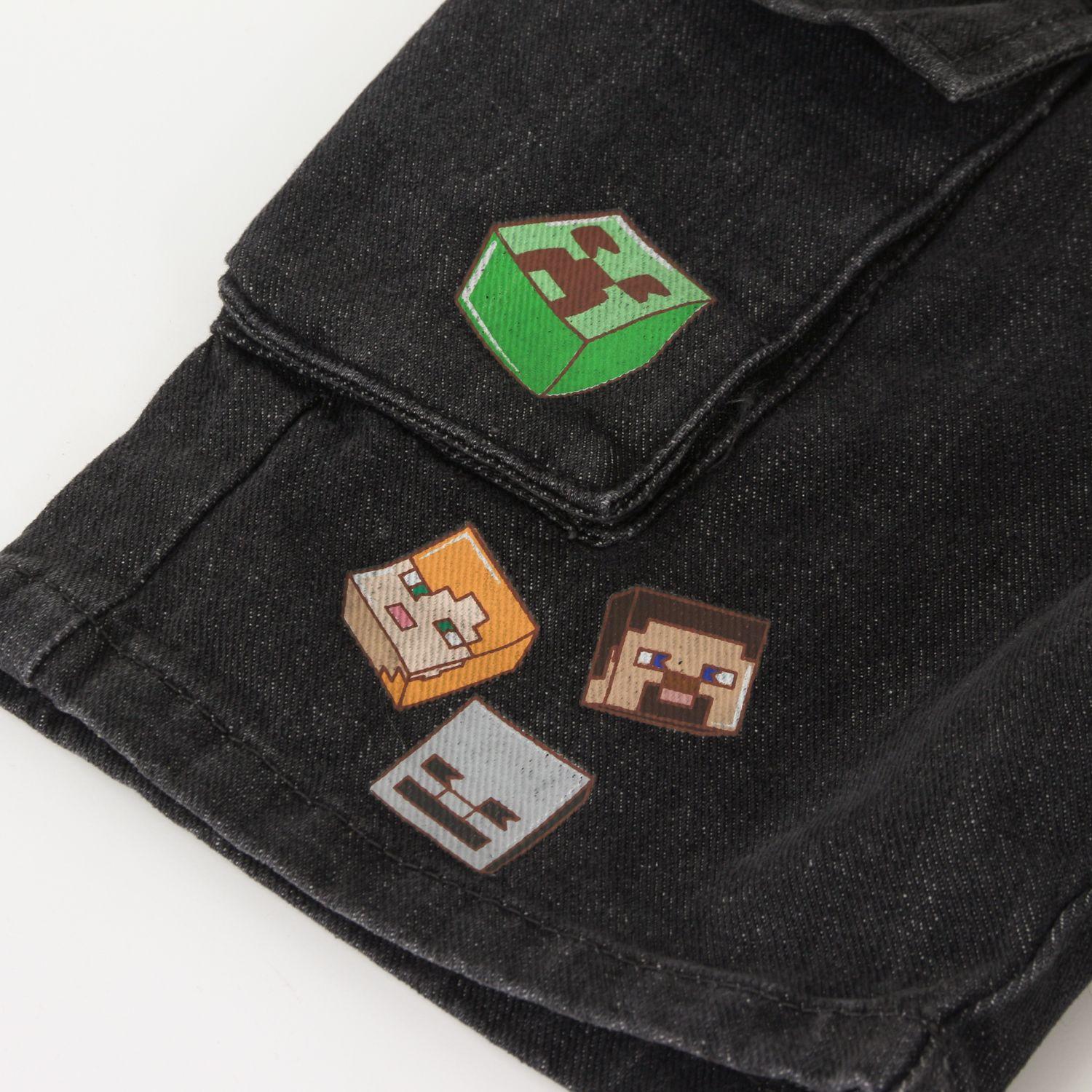 Short Niño Negro Denim Print Personajes Minecraft-2