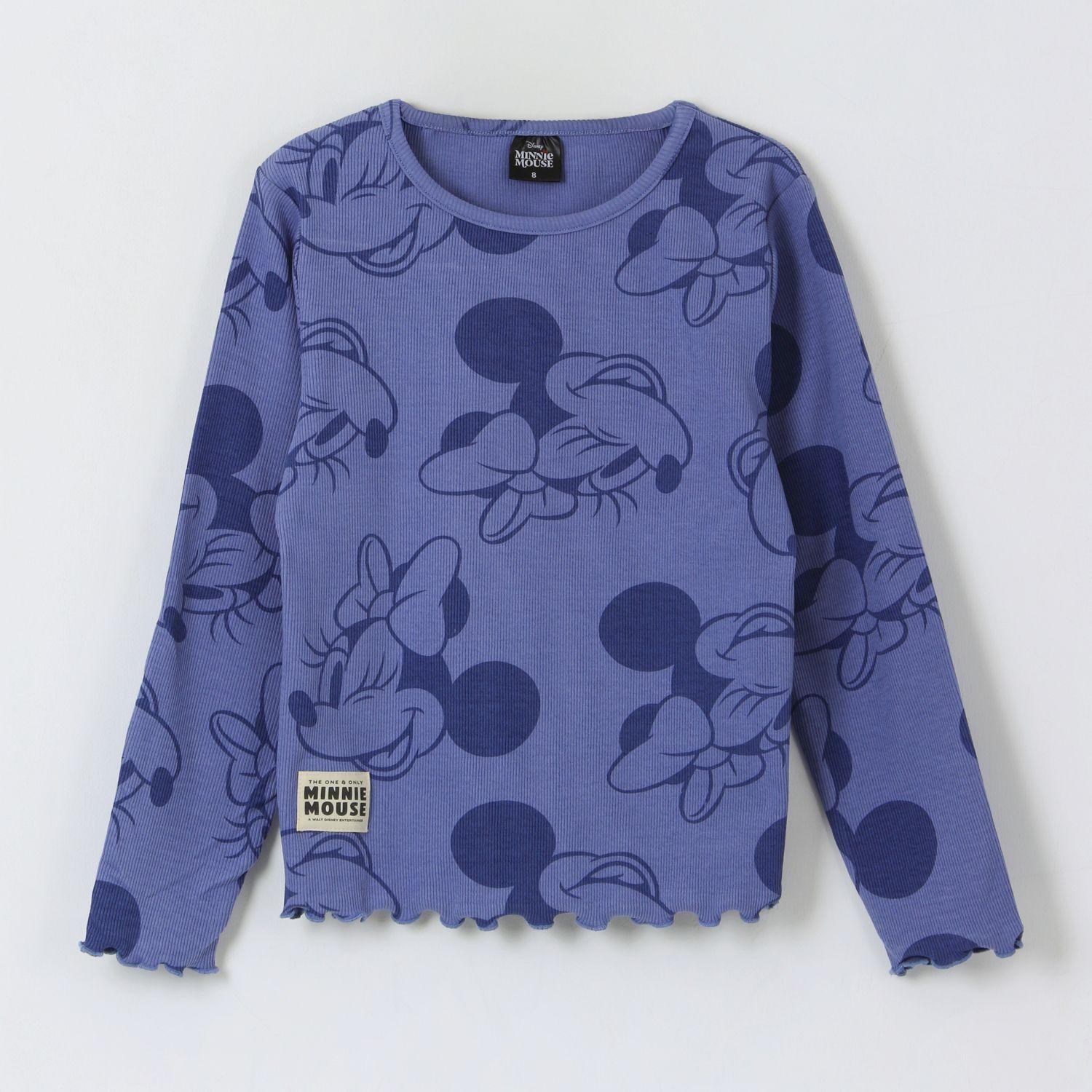 Polera Manga Larga Niña Rib Print Minnie Mouse Azul Disney-0