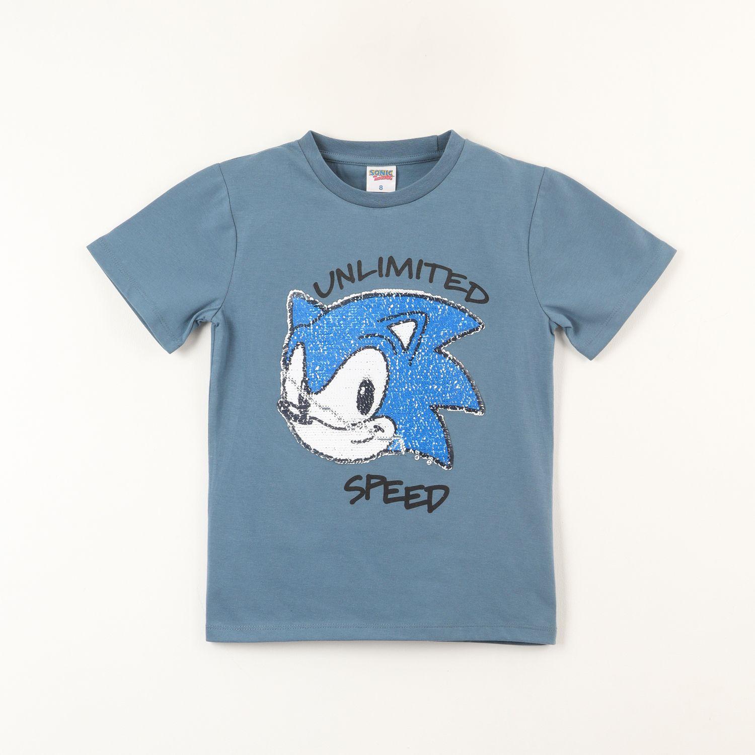 Polera Manga Corta Niño Lentejuelas Speed Azul Sonic-0