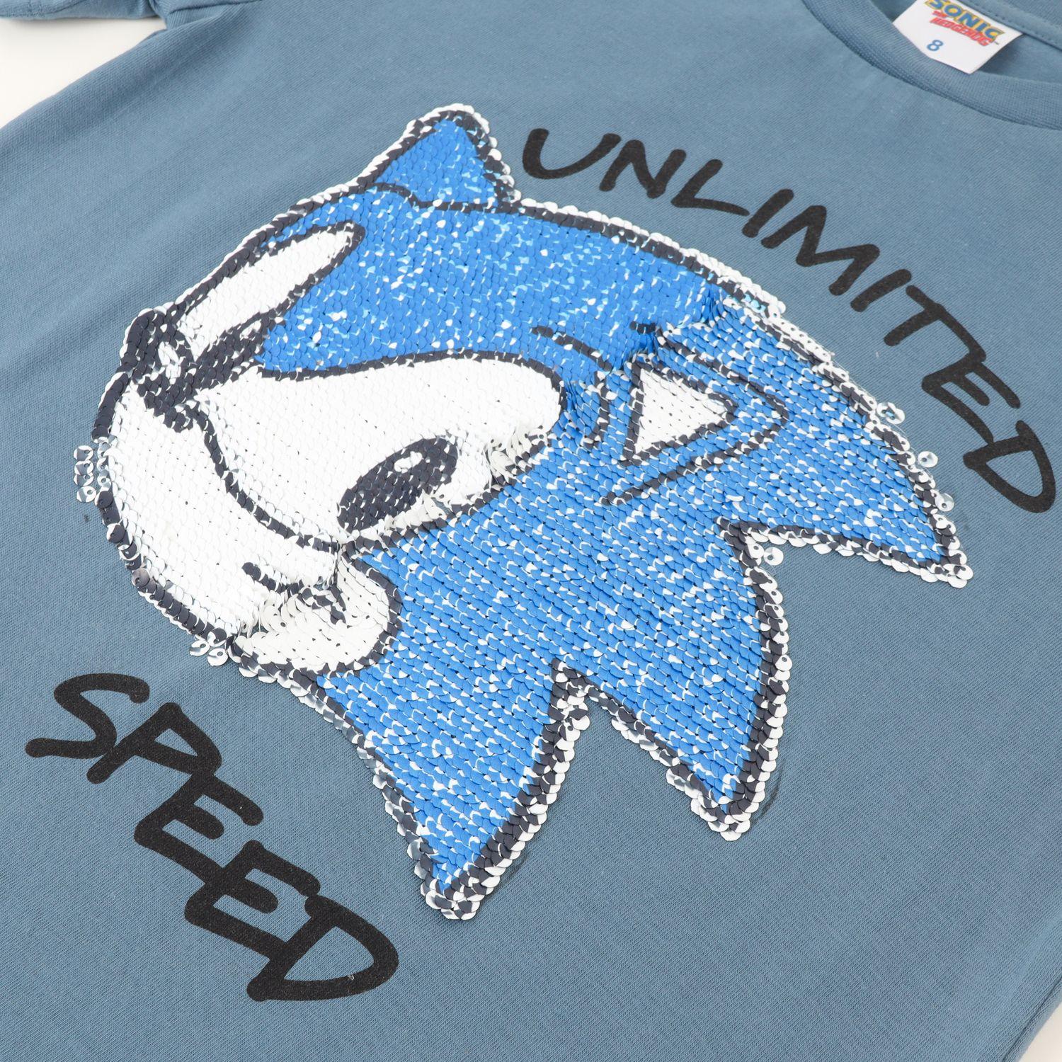 Polera Manga Corta Niño Lentejuelas Speed Azul Sonic-1