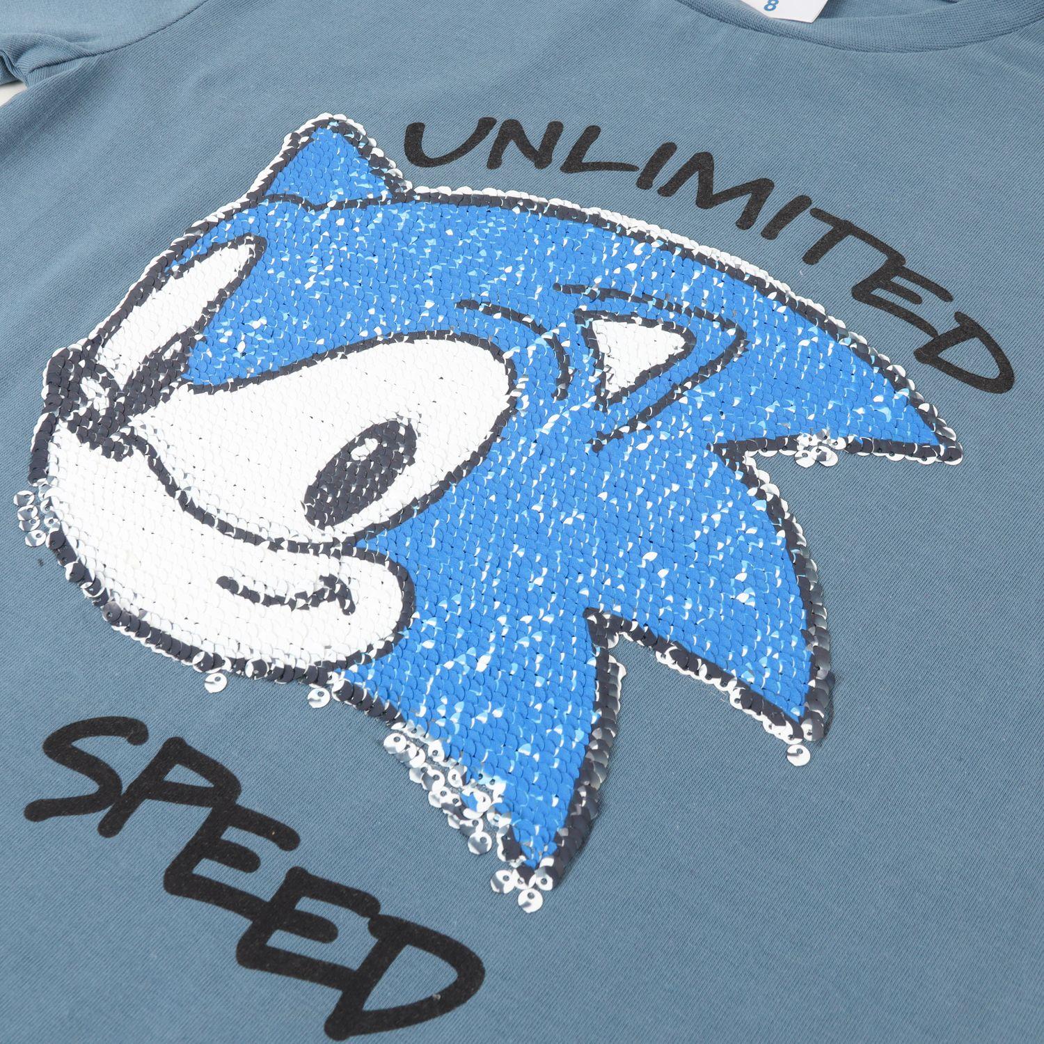 Polera Manga Corta Niño Lentejuelas Speed Azul Sonic-2