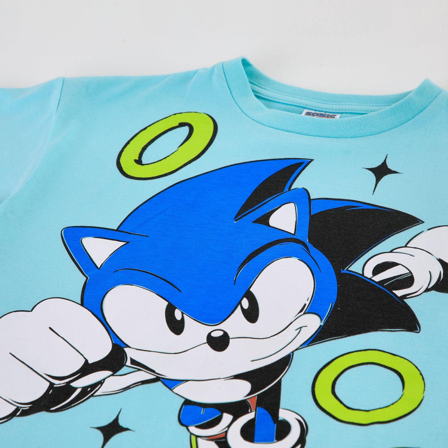Polera Manga Corta Niño Sonic Anillos Celeste-2