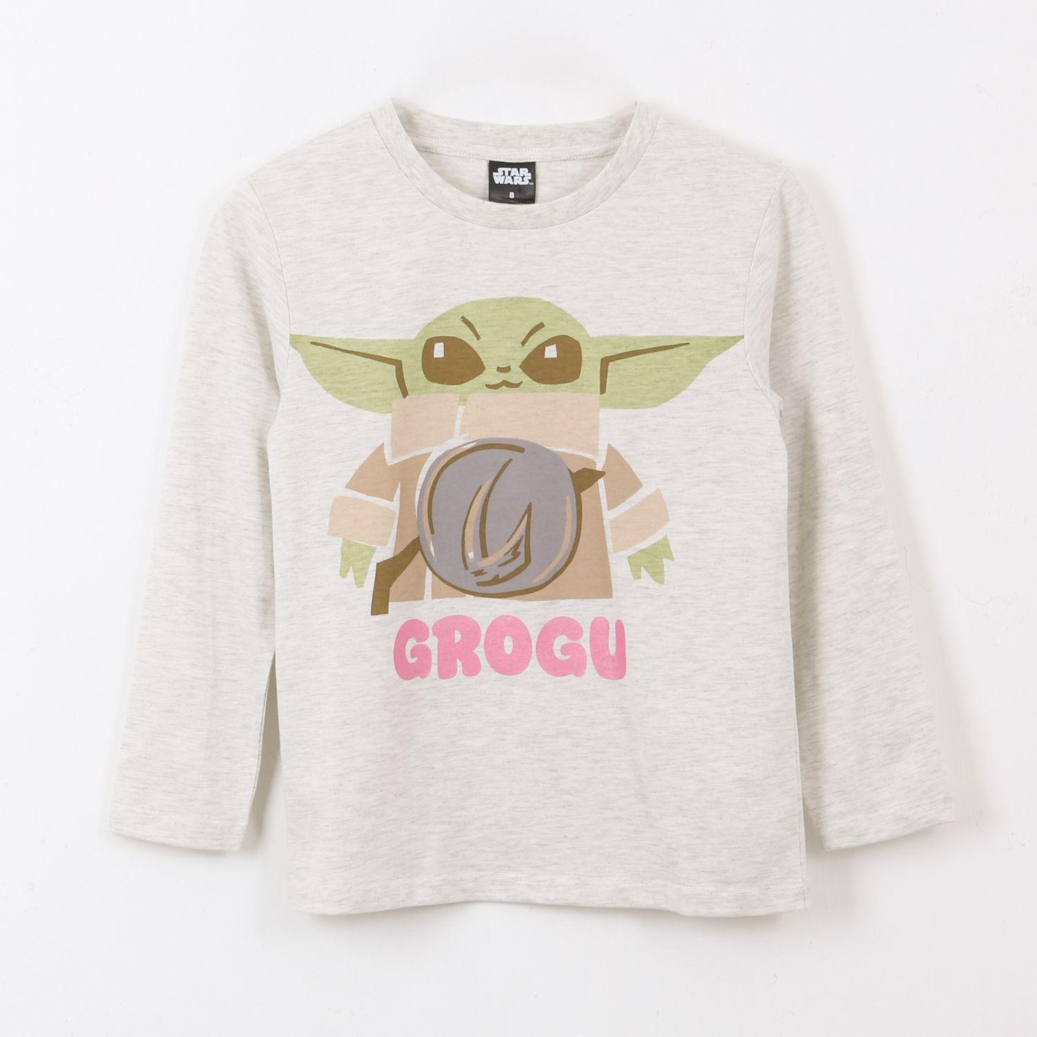 Polera Manga Larga Niña Grogu Gris Star Wars-0