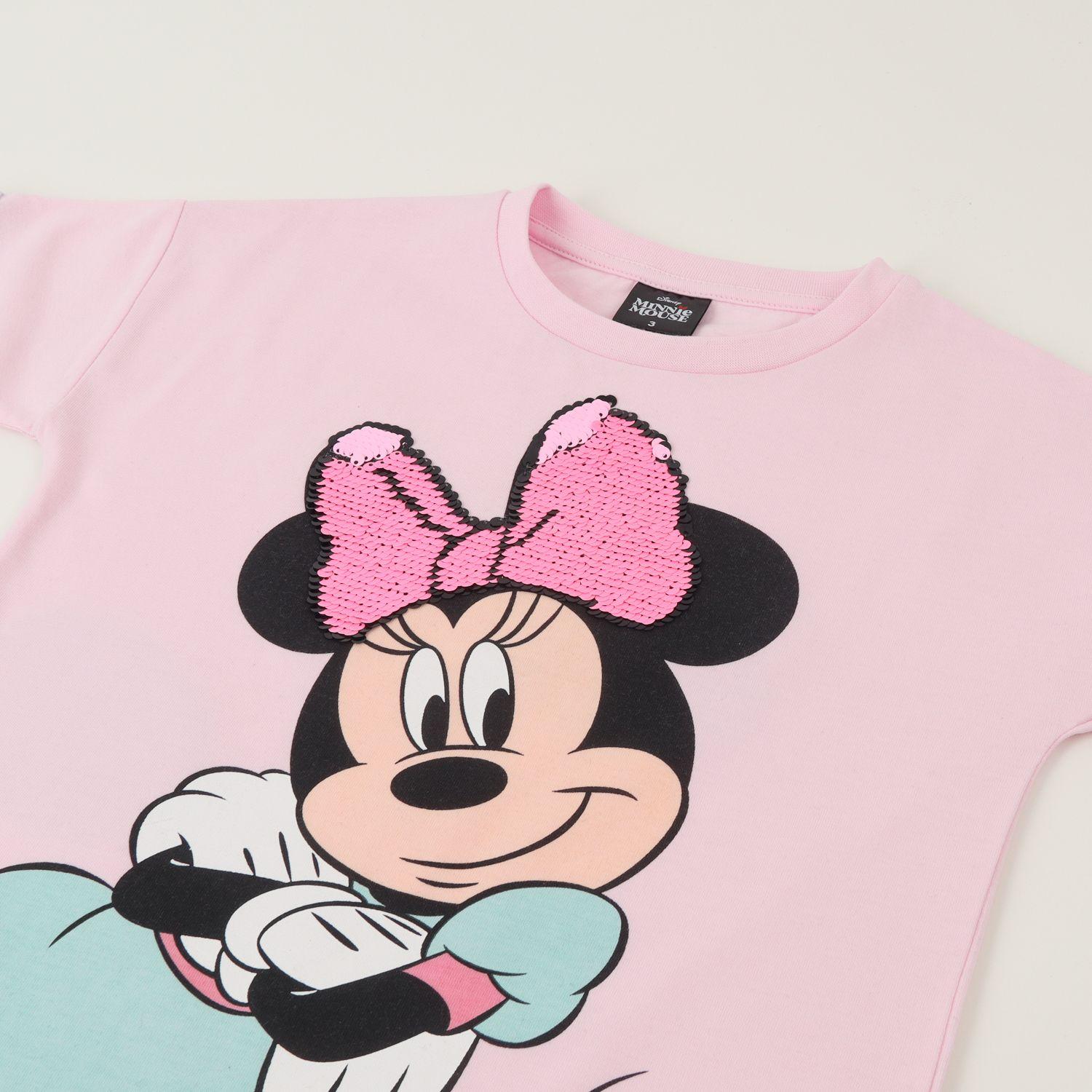 Polera Manga Corta Niña Rosado Minnie Lentejuelas Disney-2