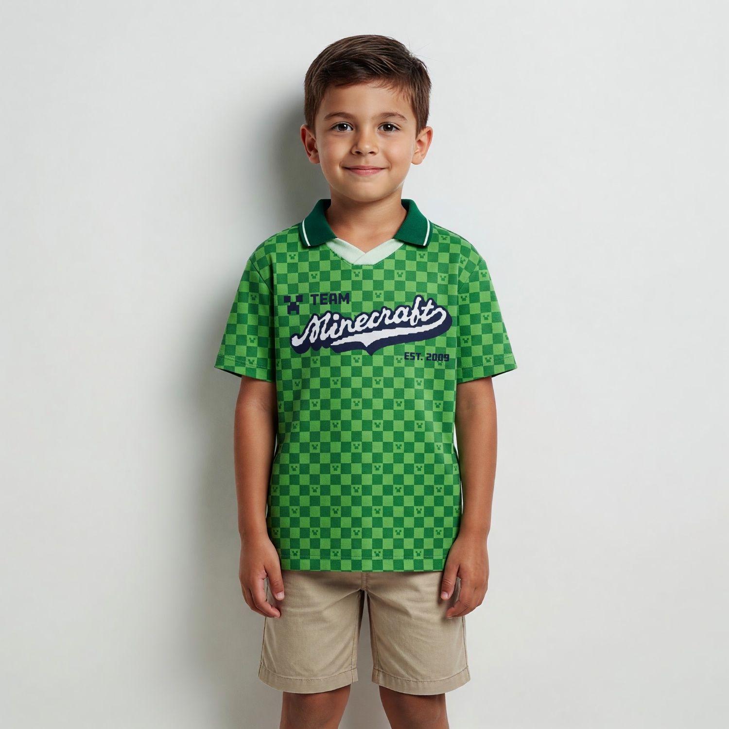 Polera Manga Corta Niño Minecraft Futbol Verde-0