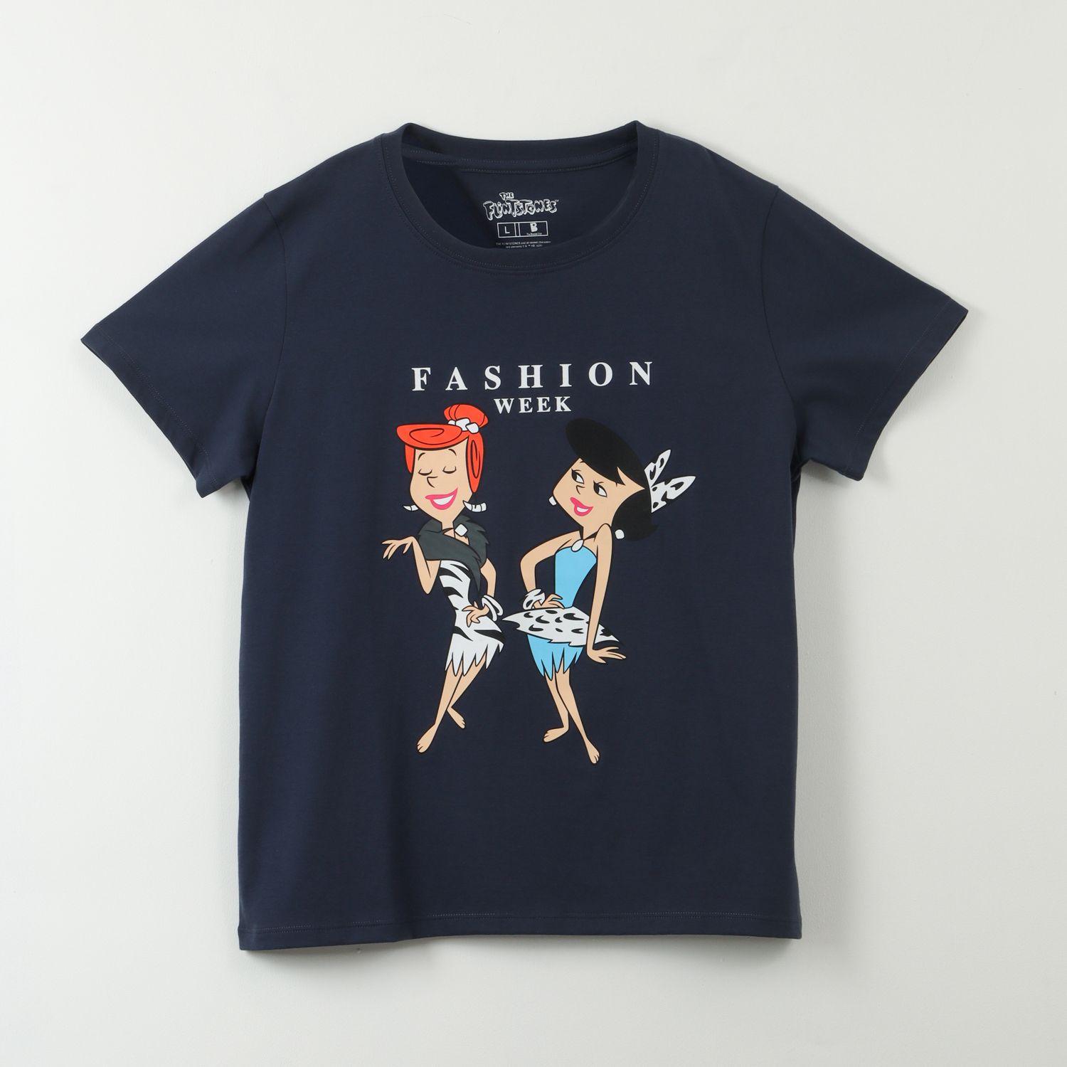 Polera Manga Corta Mujer Fashion Week Azul Los Picapiedras-0