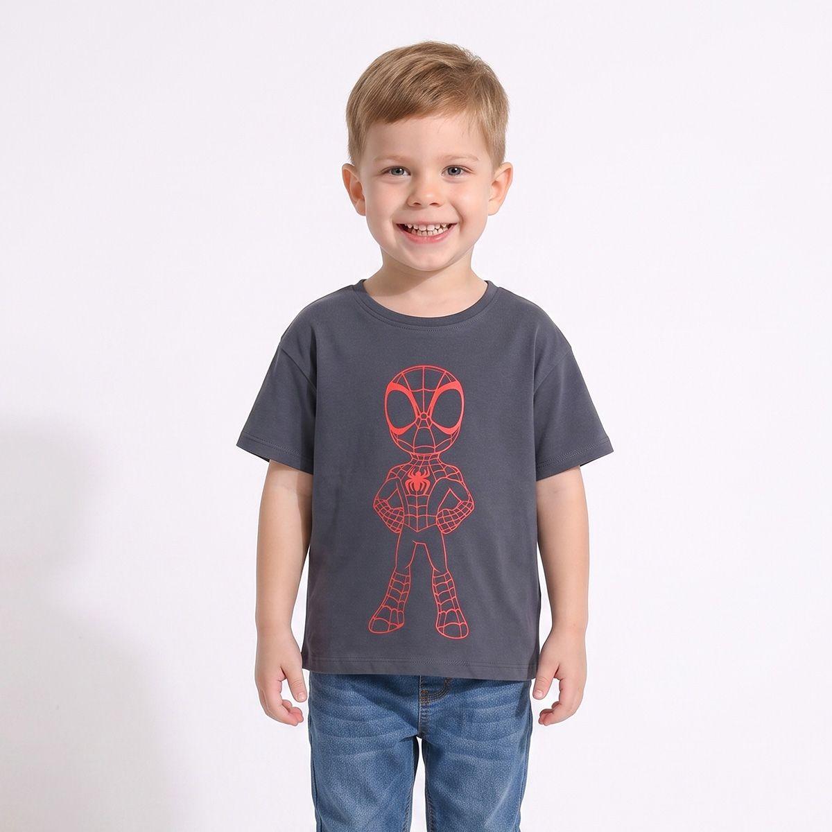 Polera Manga Corta Niño Spidey Marvel Outline Gris-0