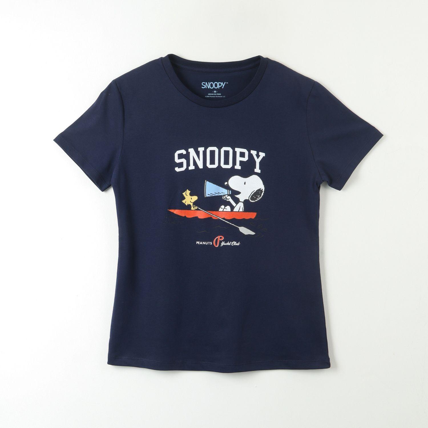 Polera Manga Corta Mujer Laugh Azul Snoopy-0