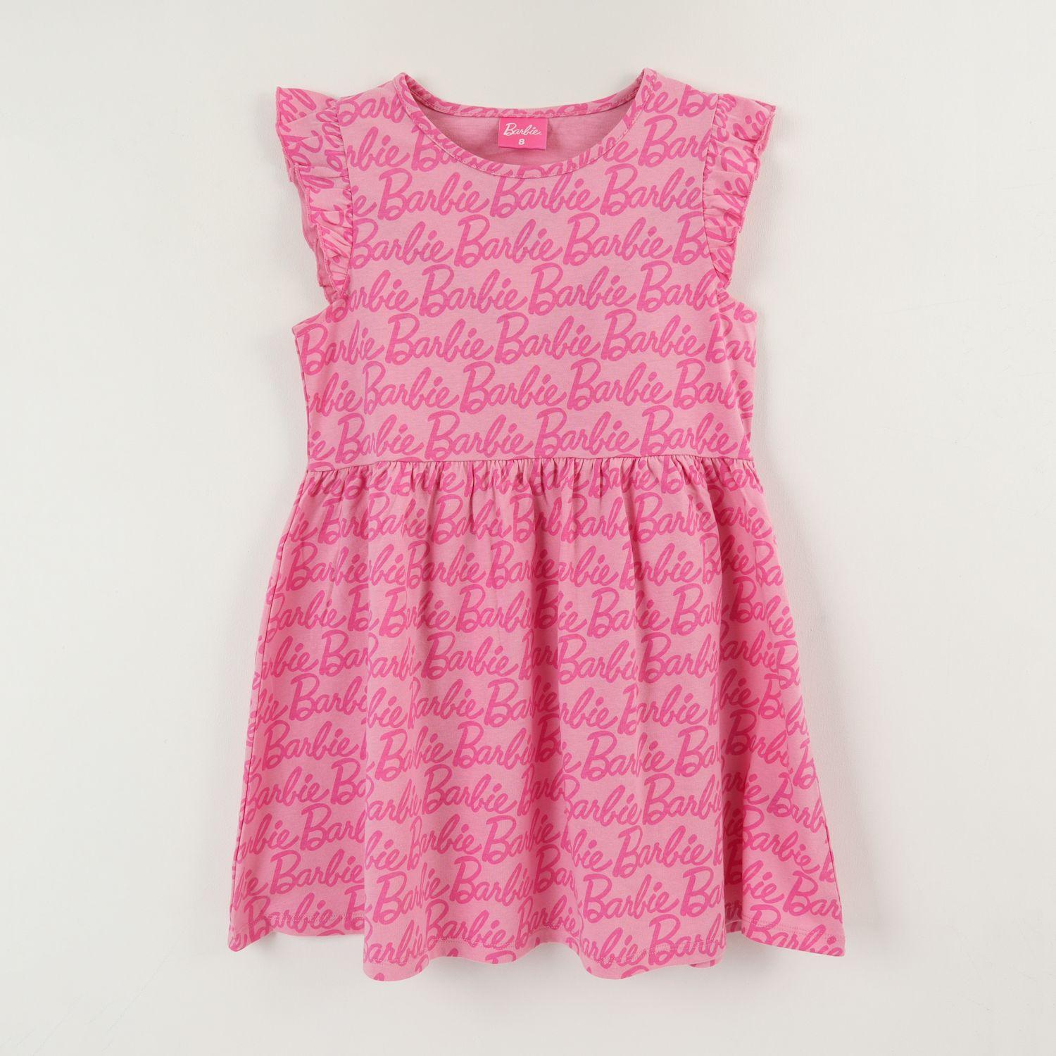 Vestido Sin Manga y Collet Niña Rosado Full Print Barbie-0
