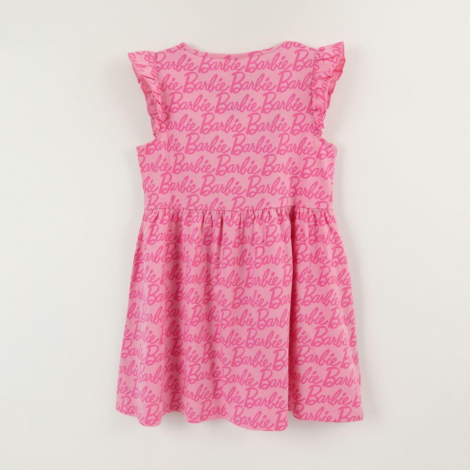 Vestido Sin Manga y Collet Niña Rosado Full Print Barbie-1