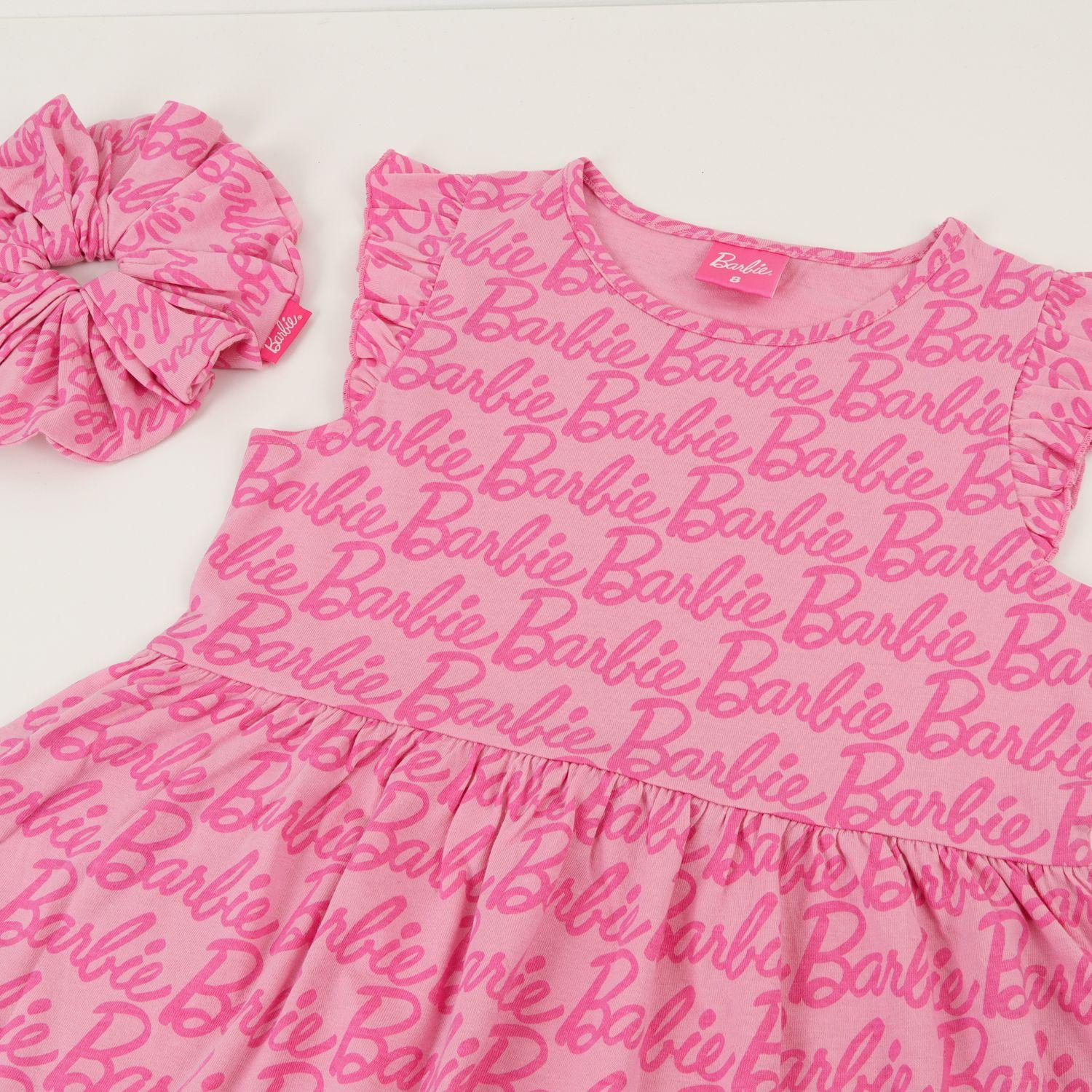 Vestido Sin Manga y Collet Niña Rosado Full Print Barbie-2