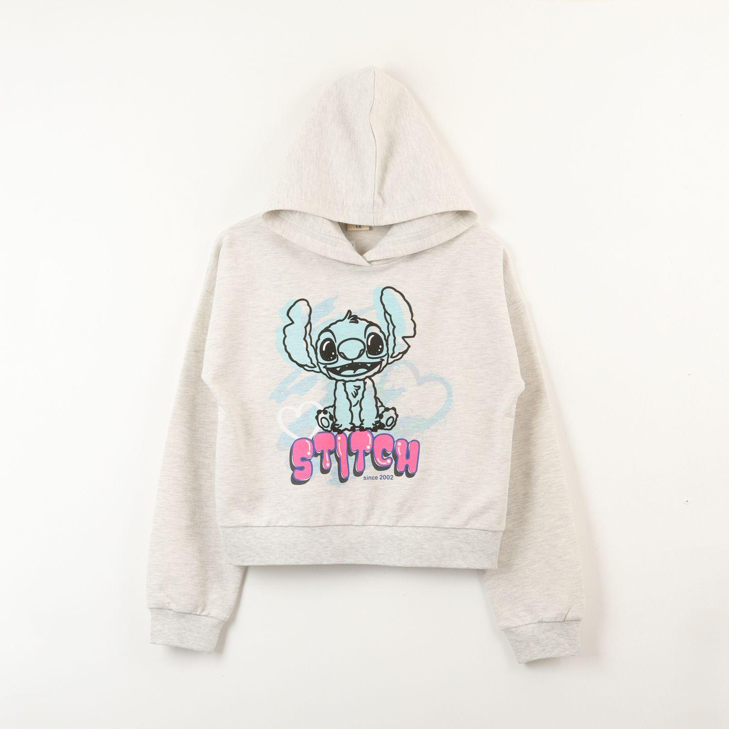 Poleron Cerrado Con Gorro Niña Lilo & Stitch Gris Disney-0