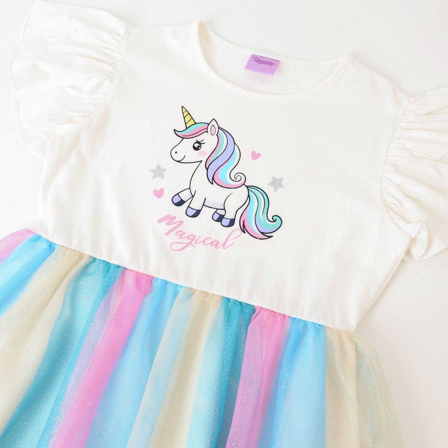 Vestido Niña Tull Arcoiris Blanco Unicornio-1